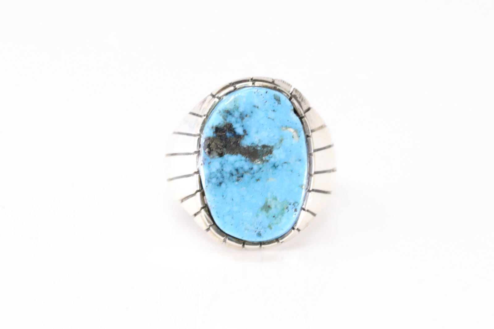 Native America Navajo Sterling Silver Turquoise Ring By R.: This is a Native America Navajo Sterling Silver Turquoise Ring By R. Stamp R Ring Size: 8.50.