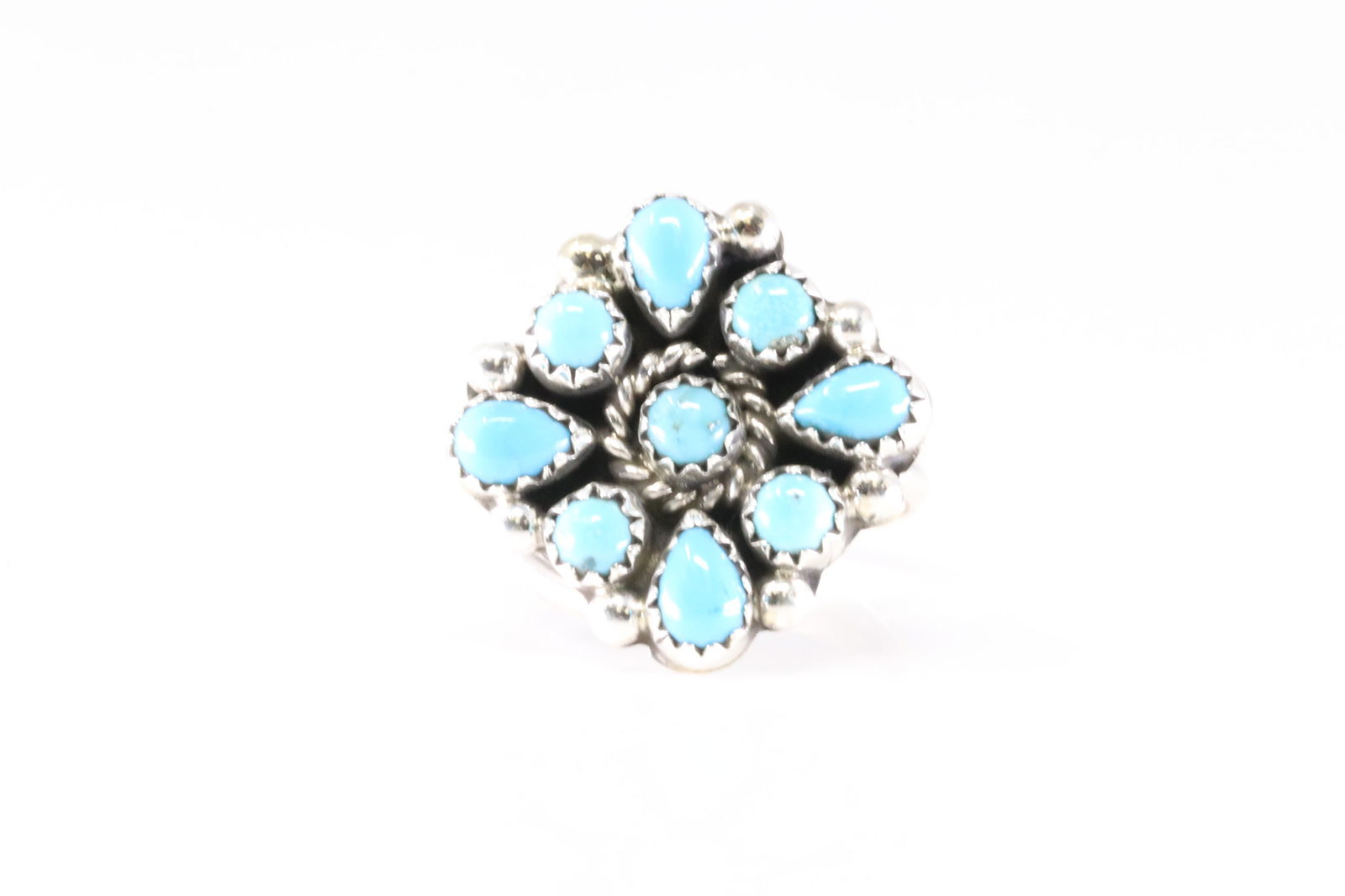 Native America Navajo Sterling Silver Turquoise Ring By F.: This is a Native America Navajo Sterling Silver Turquoise Ring By F. Stamp F. Ring Size: 9.00.