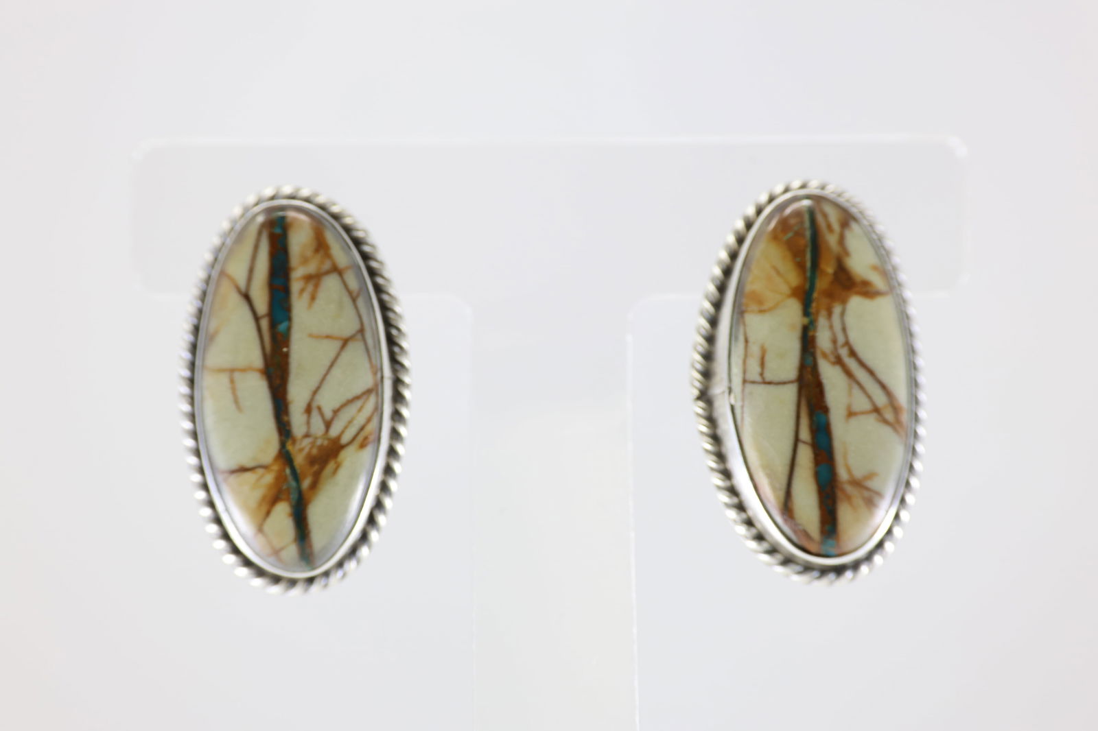 Native America Navajo Sterling Silver Royston Ribbon Turquoise Post Earring's By Chassity Belone.: This is a Native America Navajo Sterling Silver Royston Ribbon Turquoise Post Earring's By Chassity Belone. Stamp C Belone.