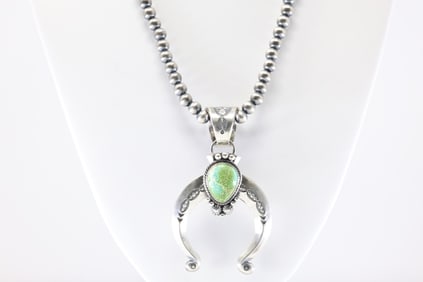 Native America Navajo Sterling Silver Sonora Gold Turquoise Naja Necklace By Samuel Yellowhair.