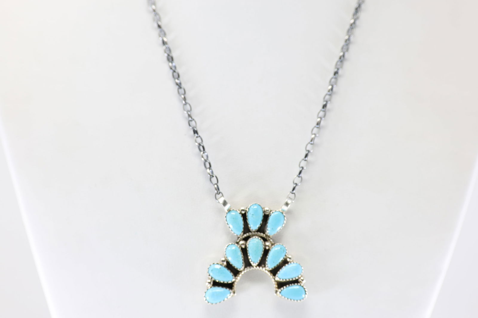 Native America Zuni Sterling Silver Turquoise Necklace By Rodney Notah. (1 of 4)