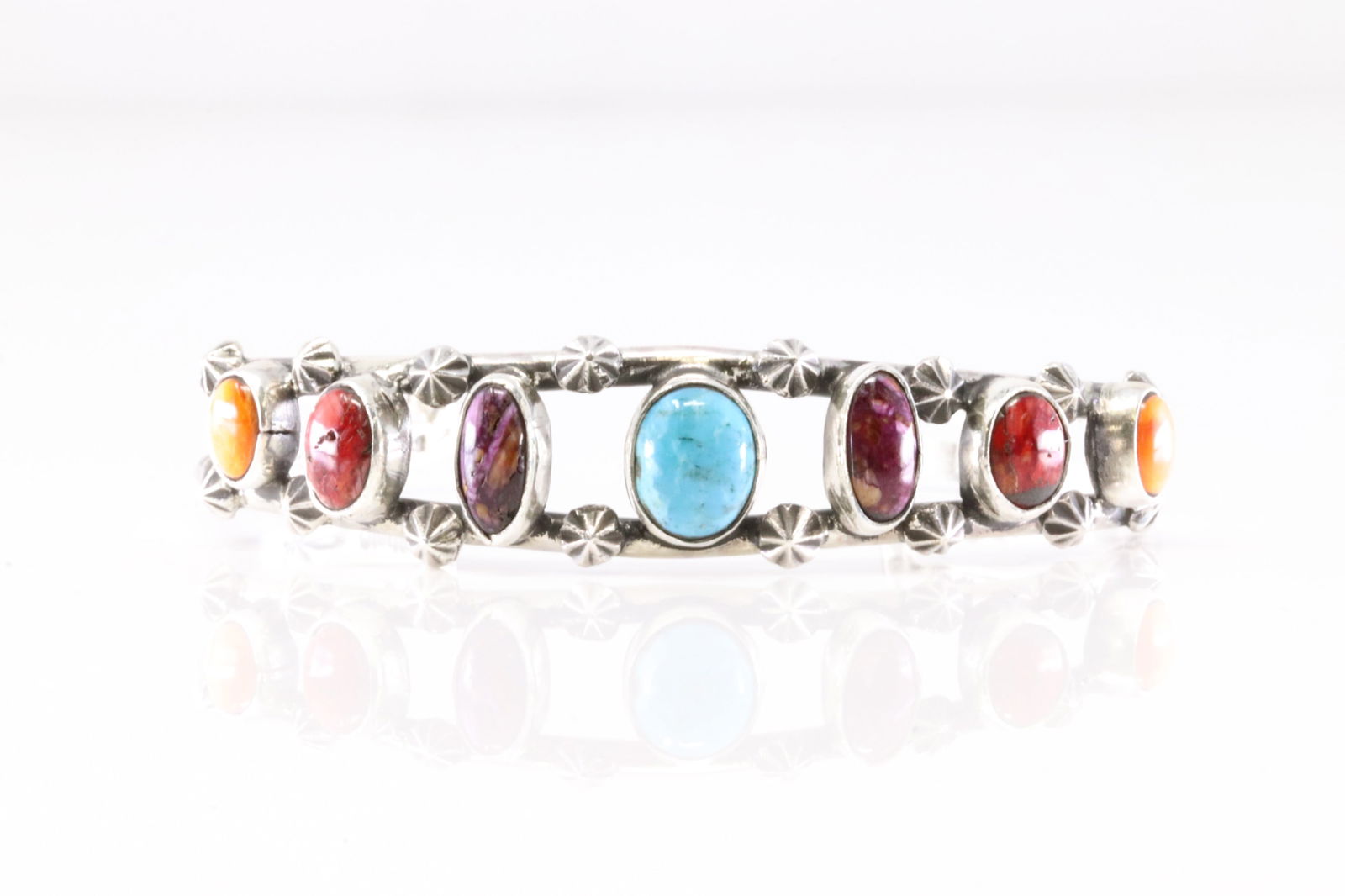 Native America Navajo Sterling Silver Multi-Color Stone Bracelet Cuff By A.Y. (1 of 4)