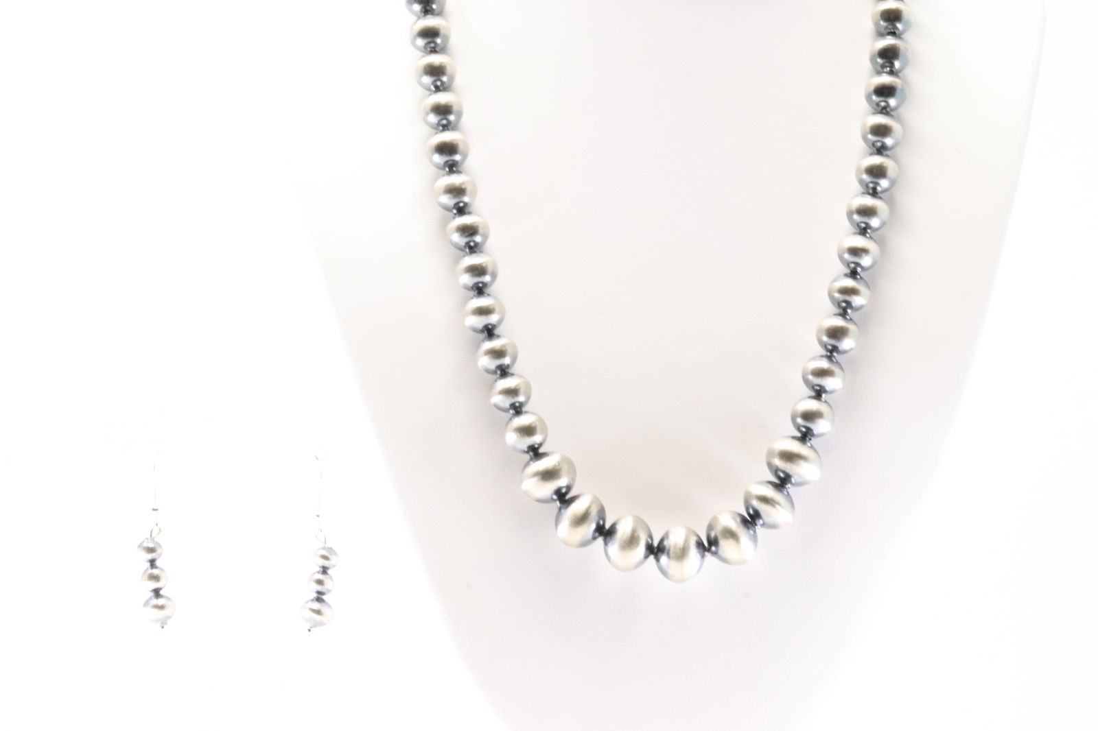 America Sterling Silver Pearl Beaded Necklace & Dangling Earring's Set. (1 of 5)