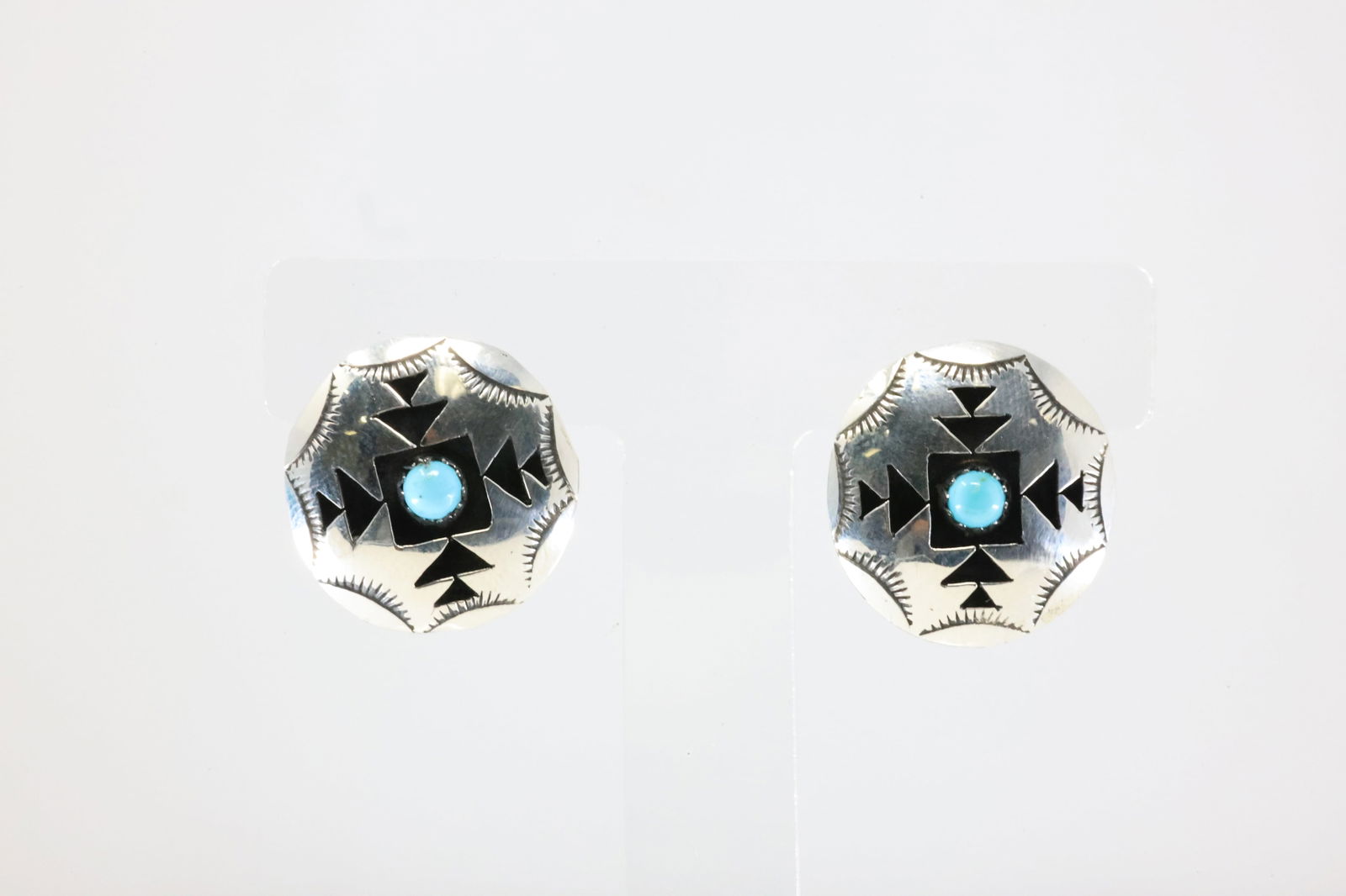 Native American Navajo Sterling Silver Turquoise Post Earring's By Felix Perry. From C Company.: This is a Native American Navajo Sterling Silver Turquoise Post Earring's By Felix Perry. From C Company. Stamp C, P.