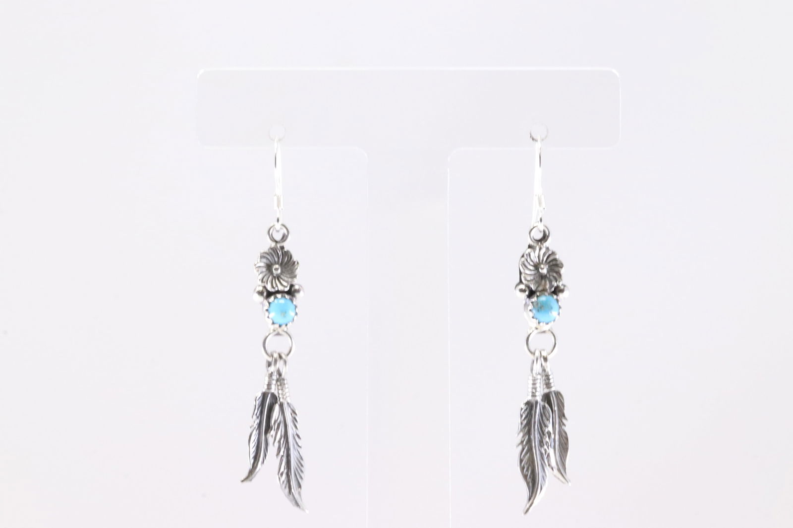 America Sterling Silver Turquoise Feather Dangling Earring's.: This is a America Sterling Silver Turquoise Feather Dangling Earring's.