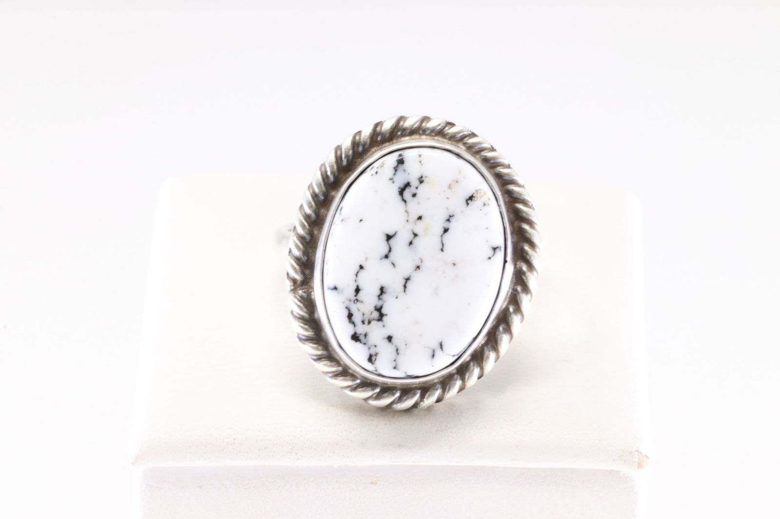 Native American Navajo Sterling Silver White Stone Ring By L.C. (1 of 4)