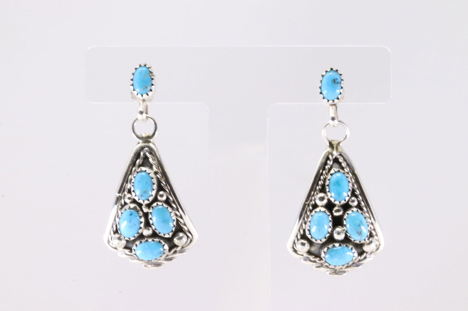 Native America Navajo Sterling Silver Kingman Turquoise Post / Dangling Earring's By Melvin Chee. (1 of 4)