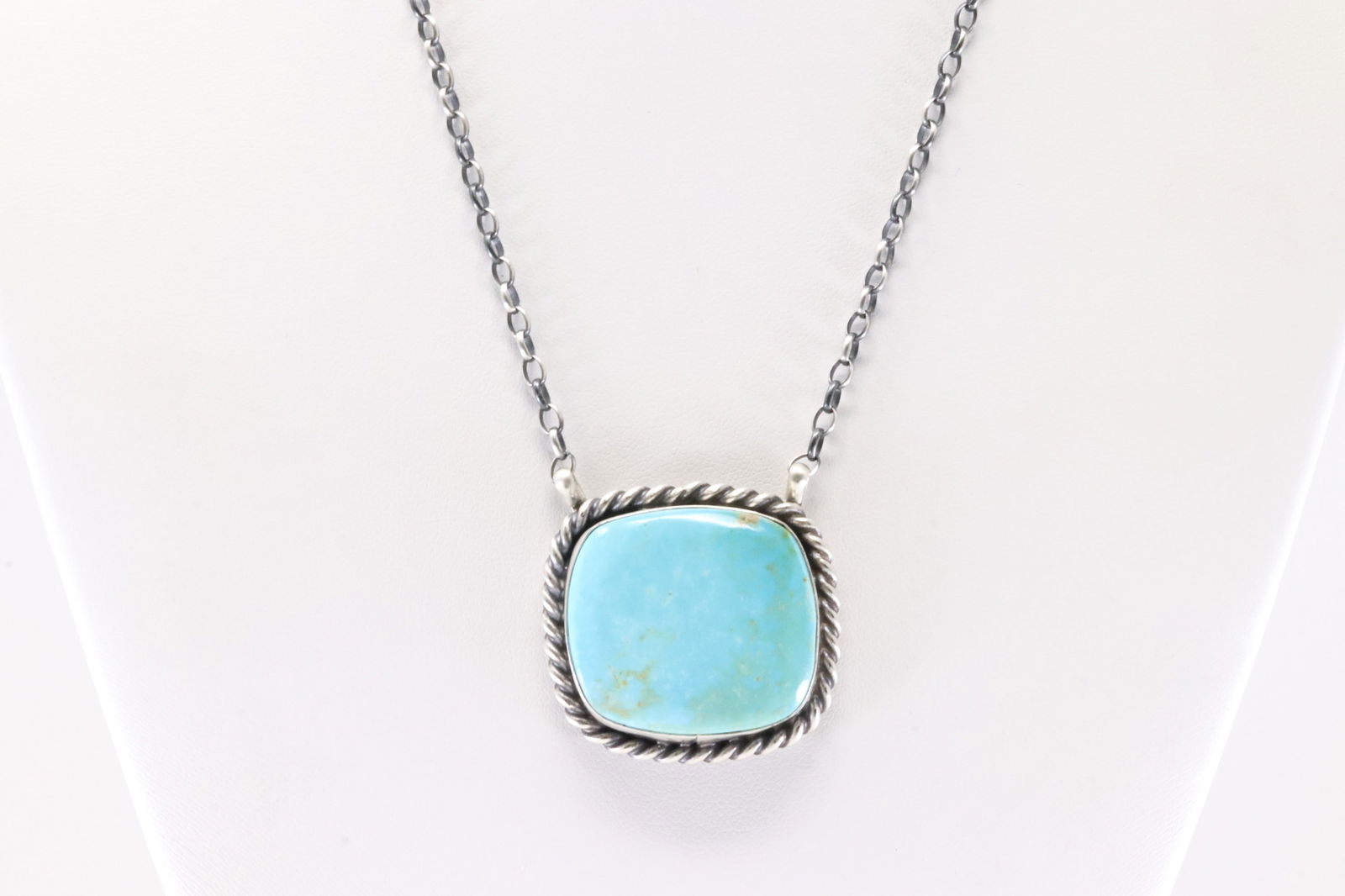 Native America Navajo Sterling Silver Kingman Turquoise Necklace By A.L. (1 of 4)