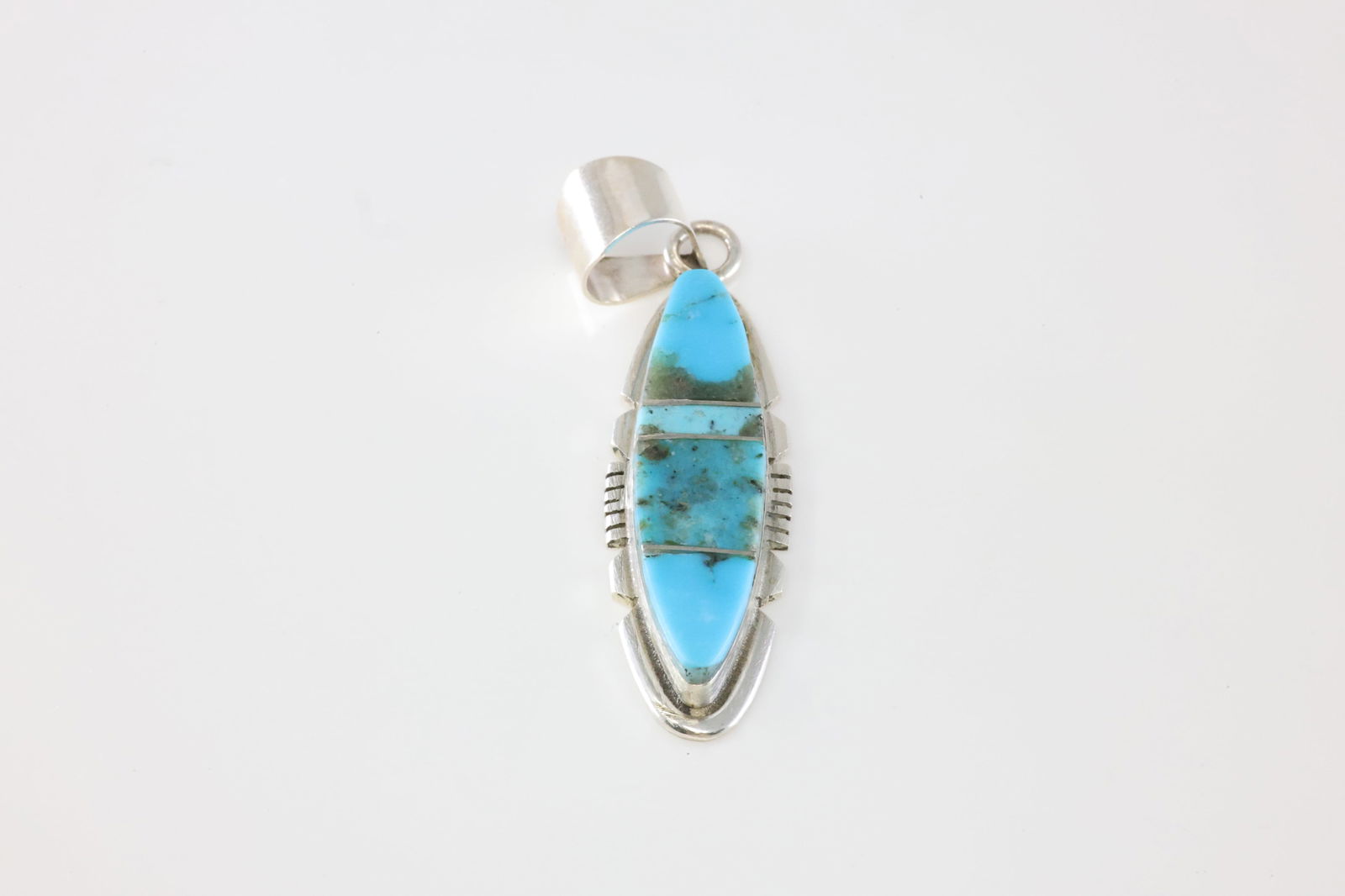 Native America Navajo Sterling Silver Number 8 Turquoise Inlay Pendant By Brandon Etcitty. (1 of 3)
