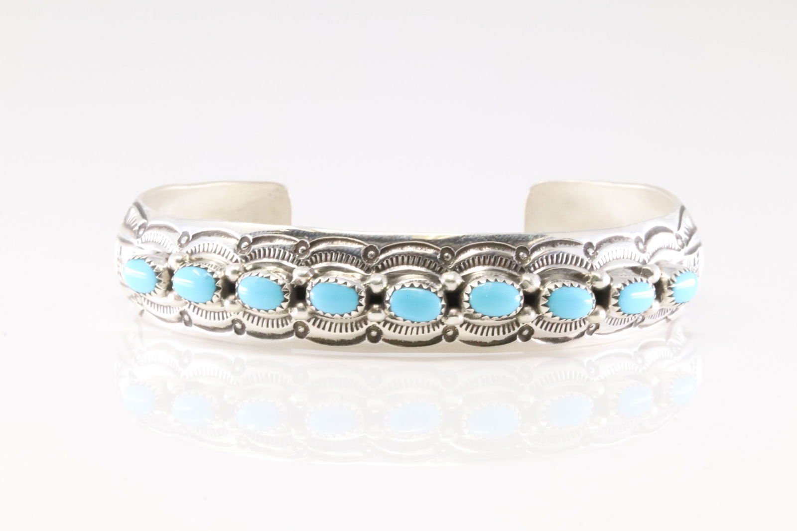 Native America Navajo Sterling Silver Turquoise Bracelet Cuff By Grace Silver. (1 of 4)