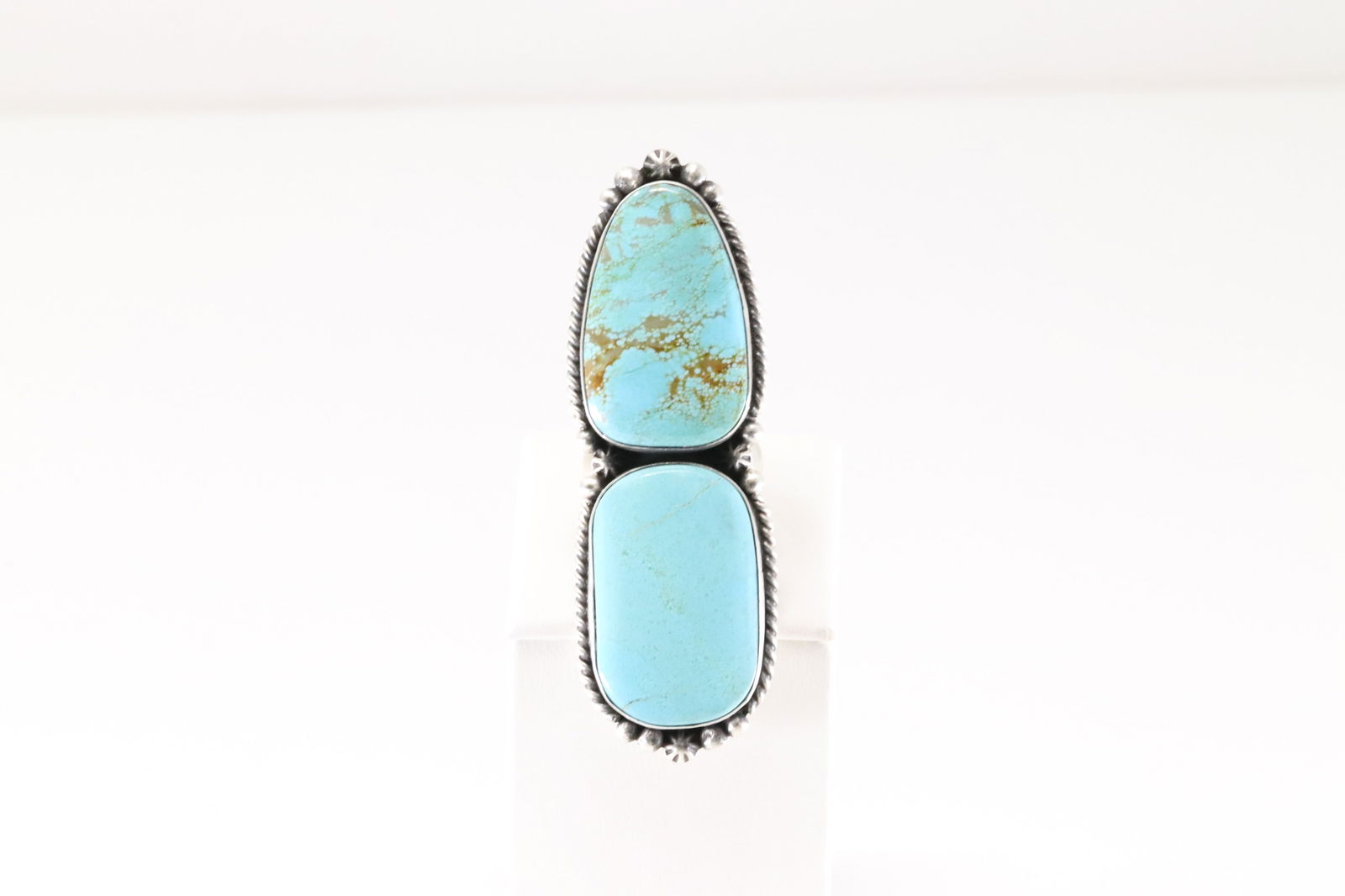 Native America Navajo Sterling Silver Kingman Turquoise Ring 2 Stone By Eugene Belone. (1 of 5)