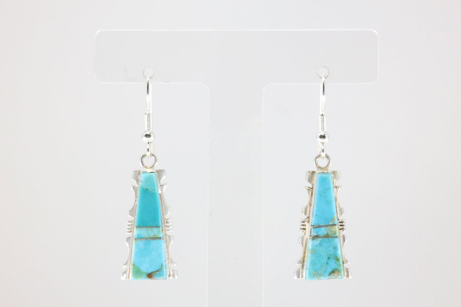 Native American Navajo Sterling Silver Kingman Turquoise Inlay Dangling Earring's By Steve: This is a Native American Navajo Sterling Silver Kingman Turquoise Inlay Dangling Earring's By Steve Francisco. Stamp SF.