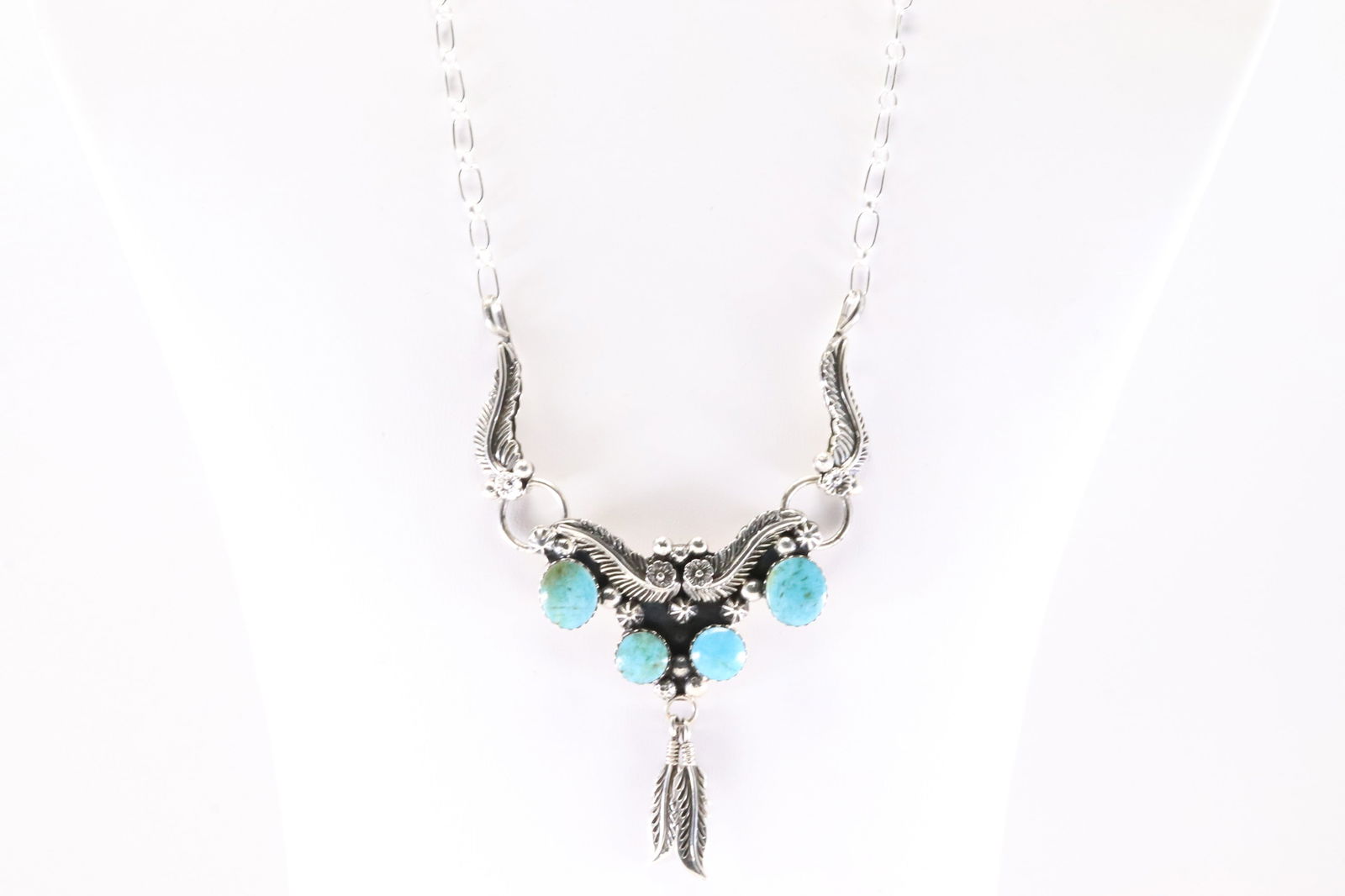 Native American Navajo Sterling Silver Turquoise Necklace By Jennifer Cayaditto. (1 of 4)