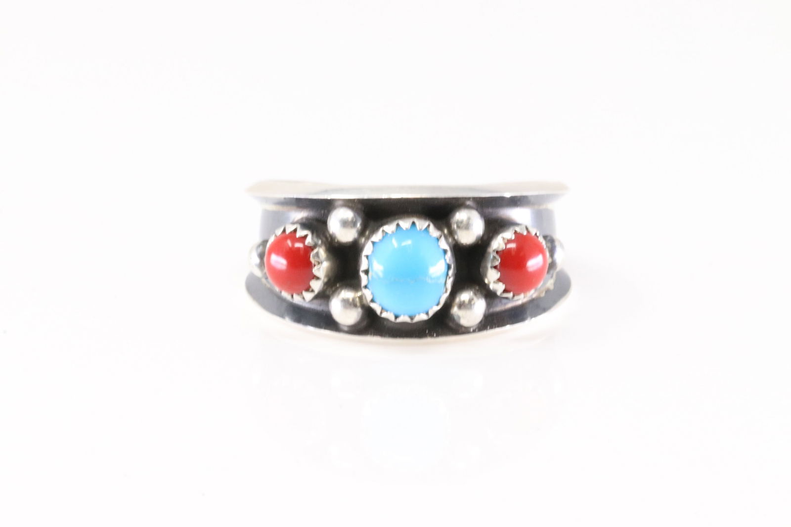 American Sterling Silver Coral & Turquoise Ring. (1 of 4)