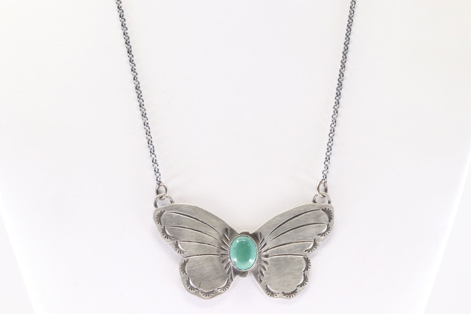 Native American Navajo Sterling Silver Kingman Turquoise Butterfly Necklace By Rick Enriquez. (1 of 4)