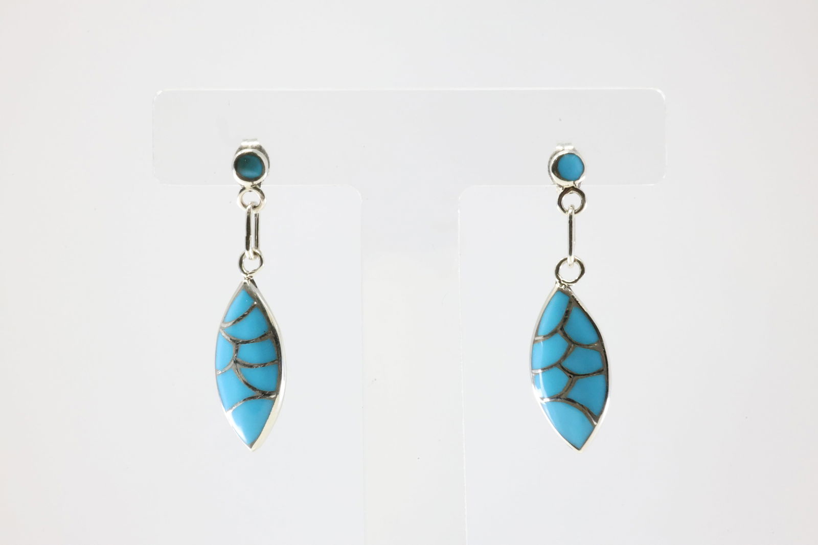 America Sterling Silver Turquoise Inlay Post Dangling Earring's. (1 of 4)