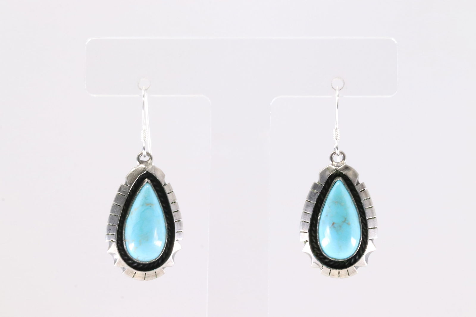 Native America Navajo Sterling Silver Turquoise Dangling Earring's By Amos Begay.: This is a Native America Navajo Sterling Silver Turquoise Dangling Earring's By Amos Begay.