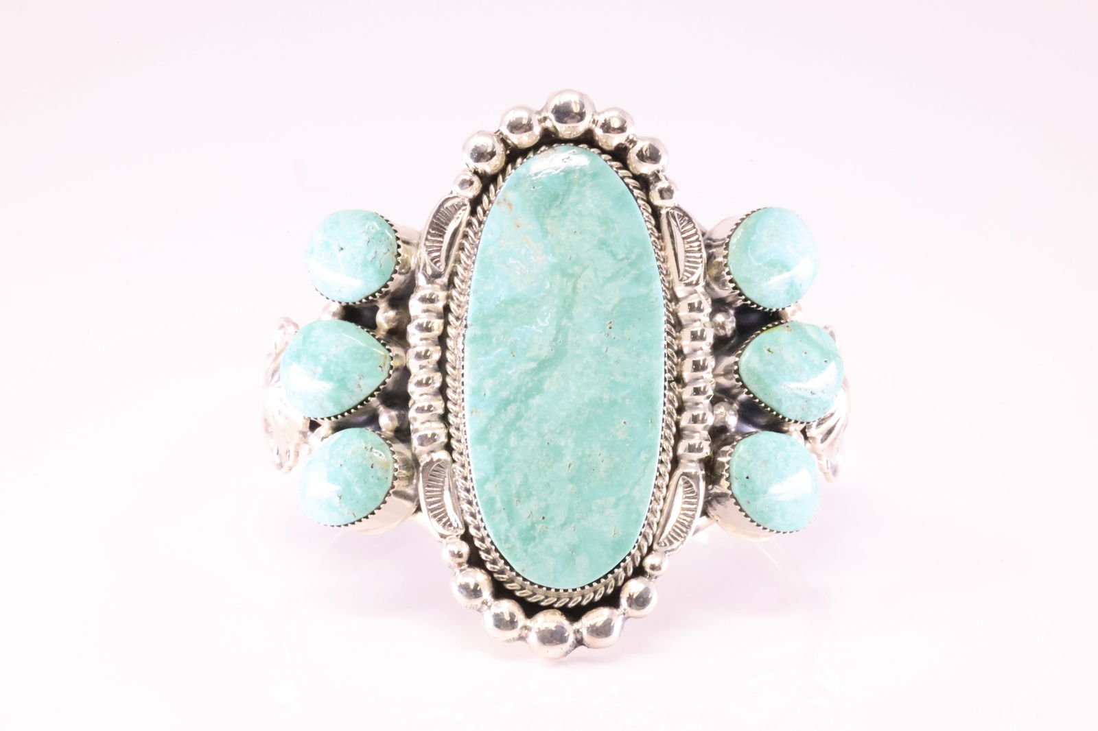 Native America Navajo Sterling Silver Turquoise Bracelet Cuff. From R.B Company.: This is a Native America Navajo Sterling Silver Turquoise Bracelet Cuff. From R.B Company. Stamp R.B. Total Weight: 48.00"