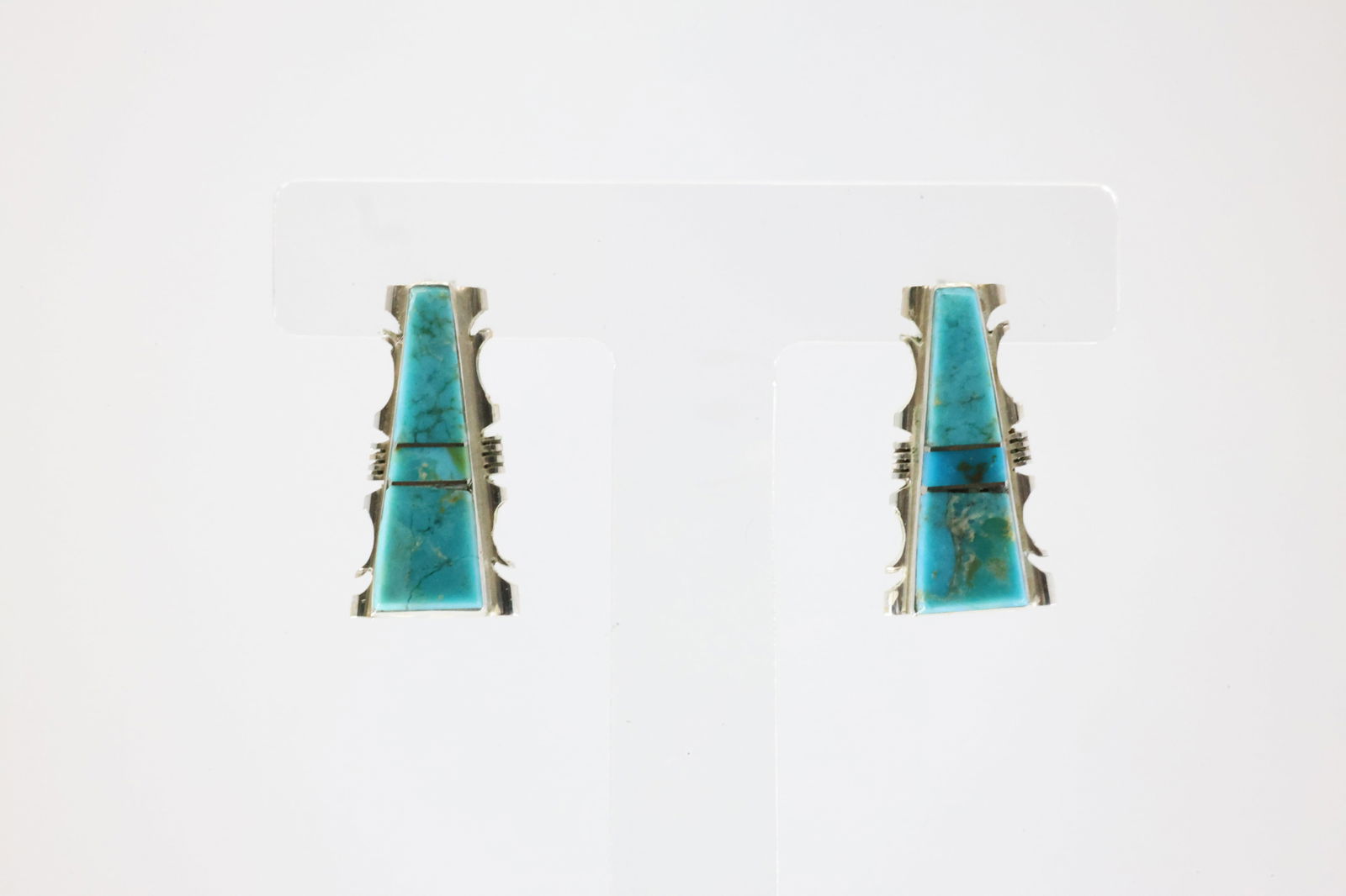 Native America Navajo Sterling Silver Turquoise Inlay Post Earring's By Steve Fransisco. (1 of 4)