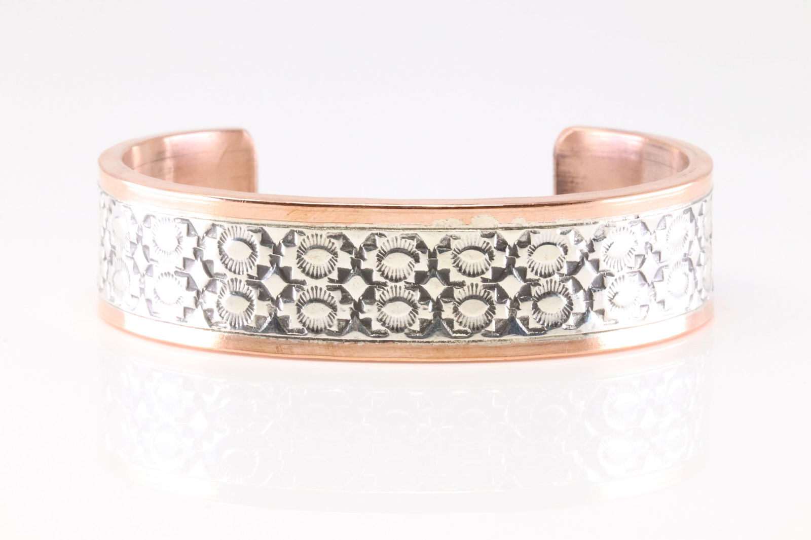 Native America Navajo Sterling Silver Copper Bracelet Cuff By Wylie Secatero.: This is a Native America Navajo Sterling Silver Copper Bracelet Cuff By Wylie Secatero.