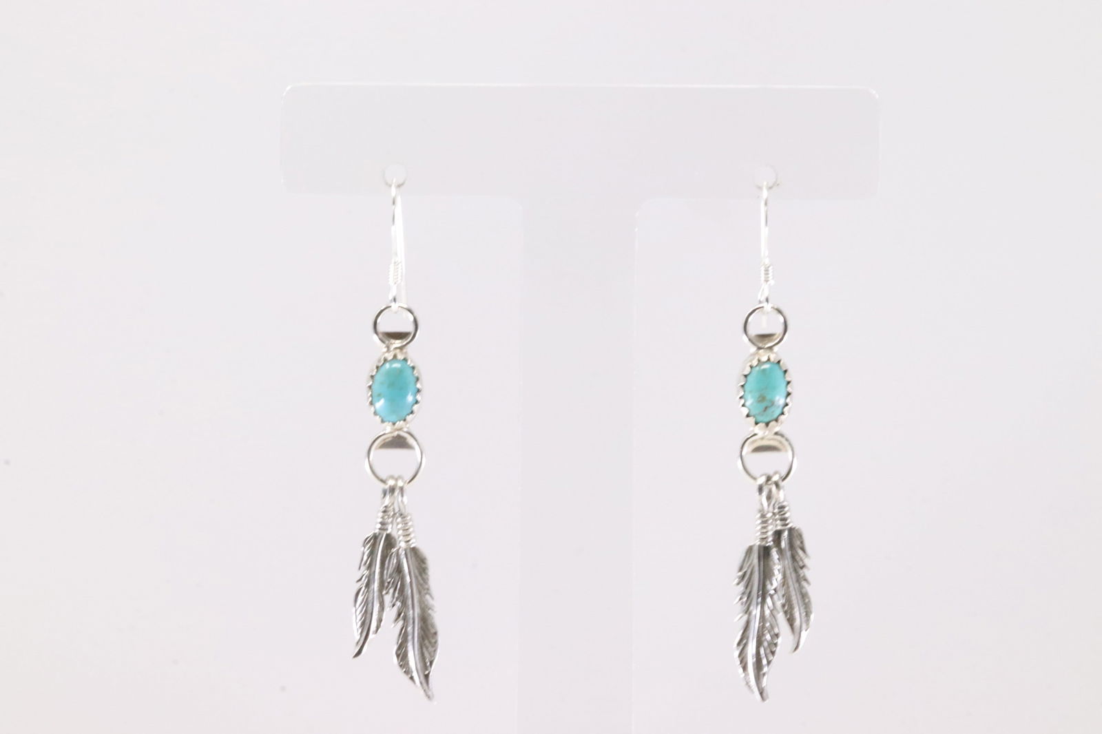 America Sterling Silver Turquoise Dangling Feathers Earring's. (1 of 4)