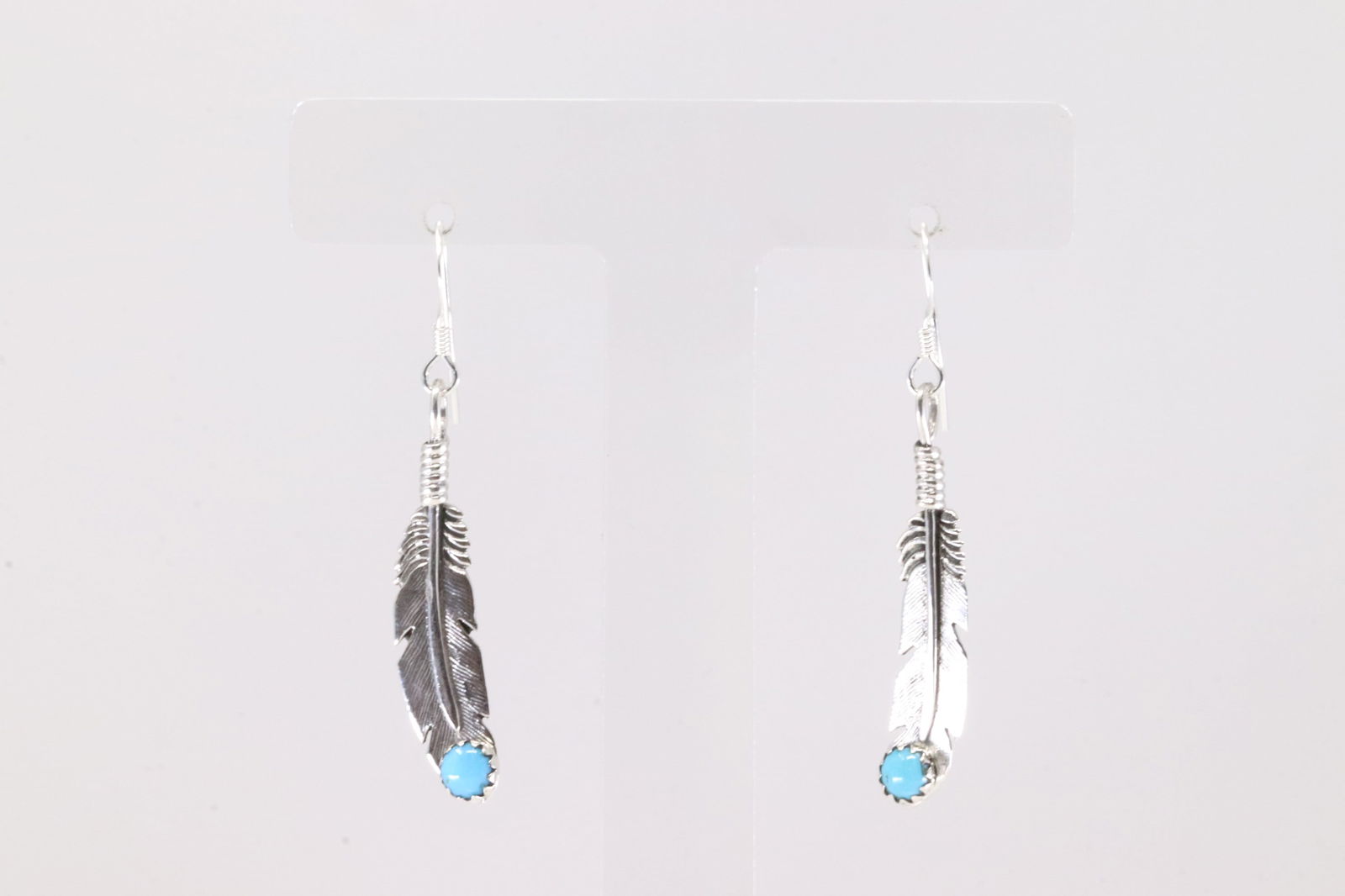 America Sterling Silver Turquoise Feather Dangling Earring's. (1 of 4)