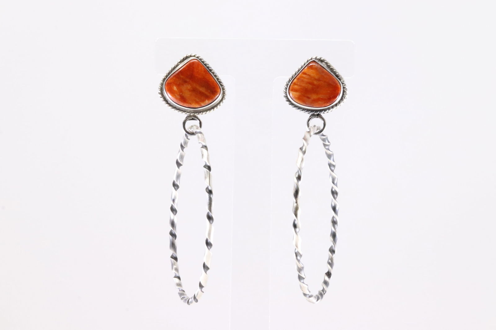 Native America Navajo Sterling Silver Spiny Oyster Hoop Post / Dangling Earring's By Elouise Kee. (1 of 4)