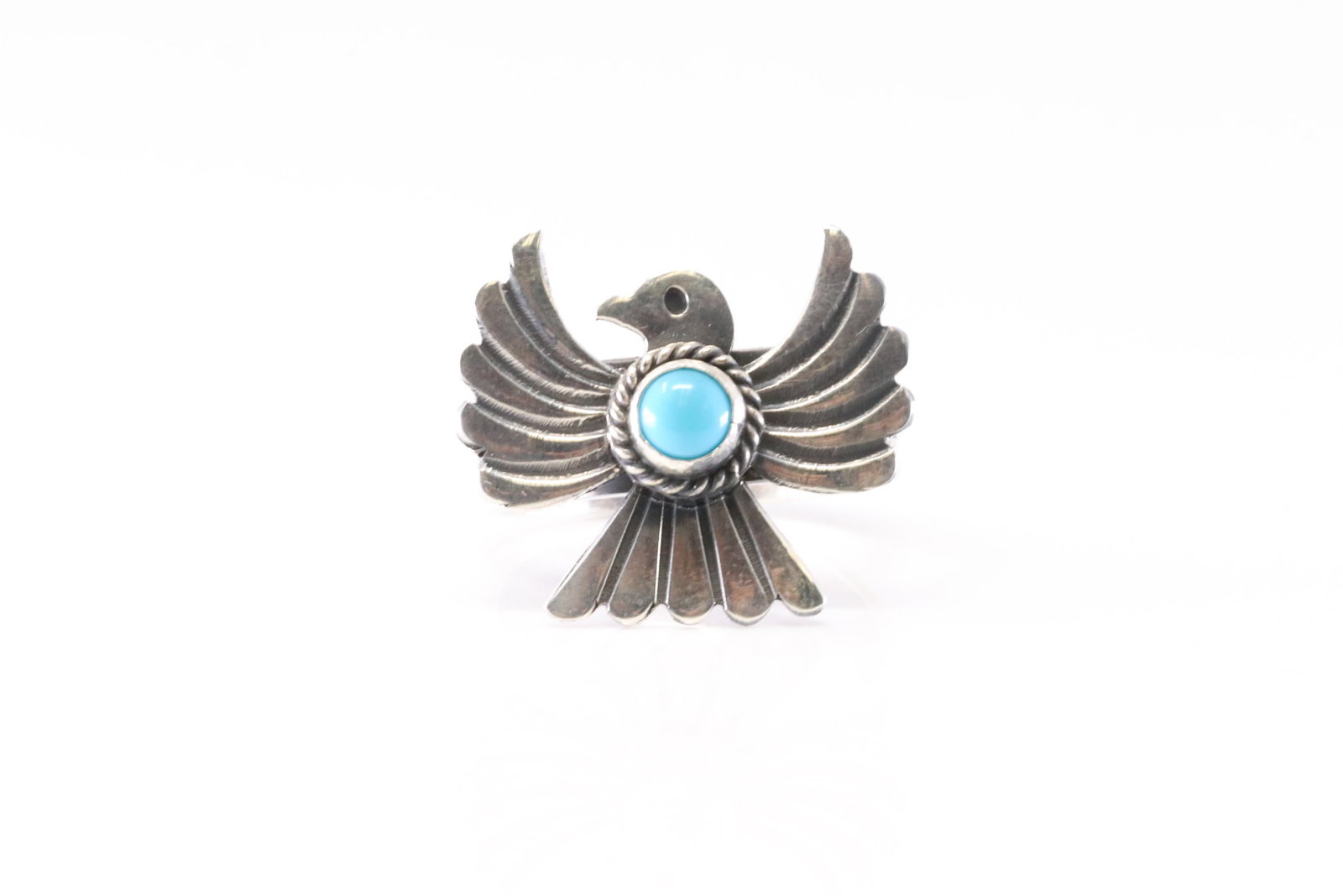 Native America Navajo Sterling Silver Turquoise Thunderbird Ring By Delayne Reeves.: This is a Native America Navajo Sterling Silver Turquoise Thunderbird Ring By Delayne Reeves. Stamp Delayne Reeves. Ring Size: 11.00.