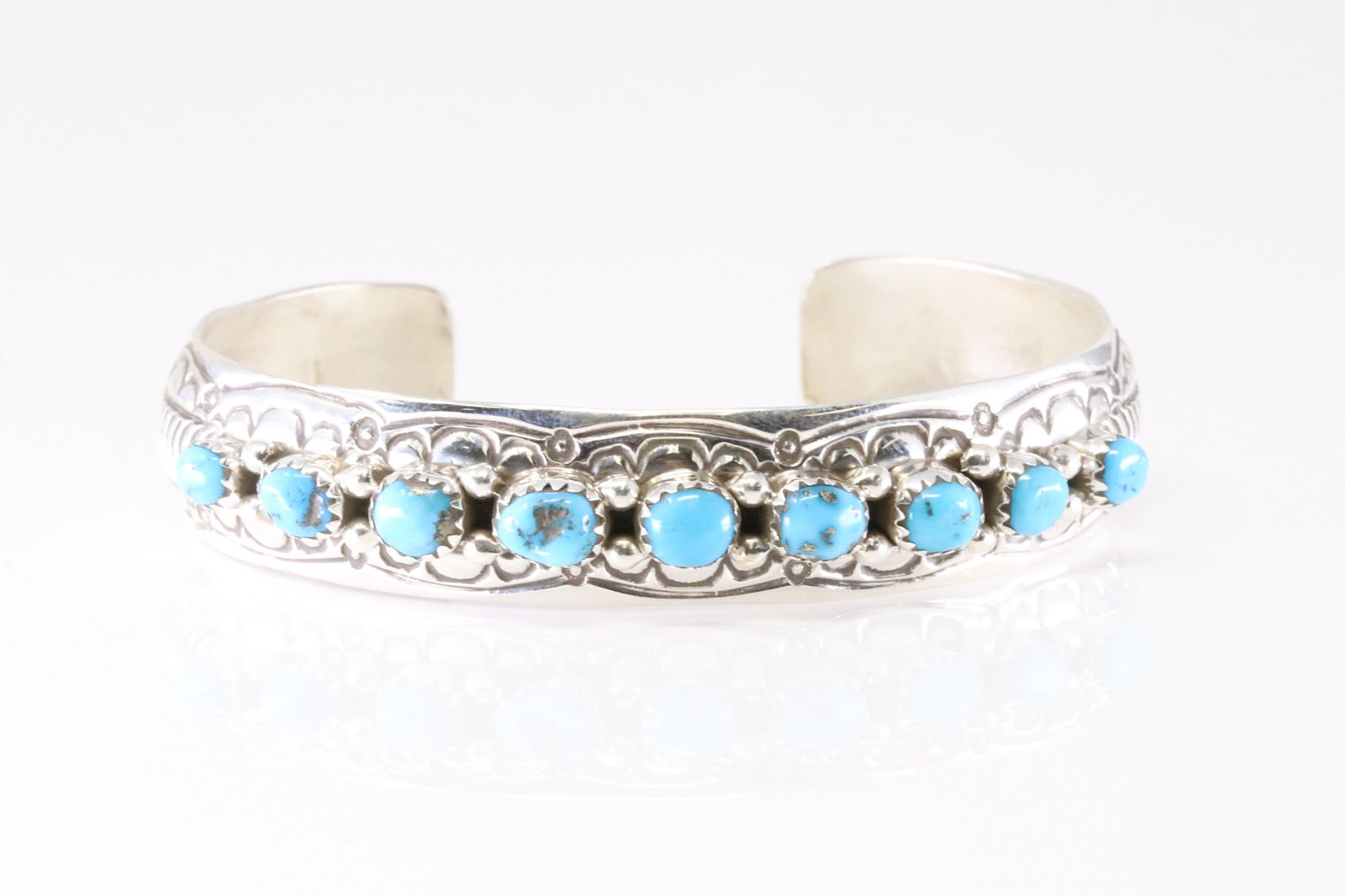 Native America Navajo Sterling Silver Turquoise Bracelet Cuff By Grace Silver. (1 of 4)