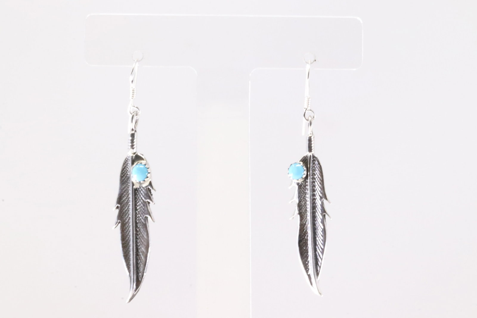 American Sterling Silver Turquoise Feather Dangling Earring's.: This is a American Sterling Silver Turquoise Feather Dangling Earring's.