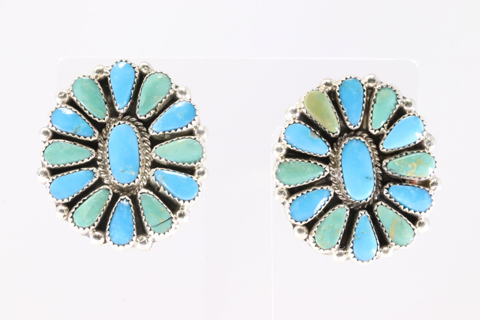 Native America Zuni Sterling Silver Turquoise Post Earring's By AJW.: This is a Native America Zuni Sterling Silver Turquoise Post Earring's By AJW. Stamp AJW.
