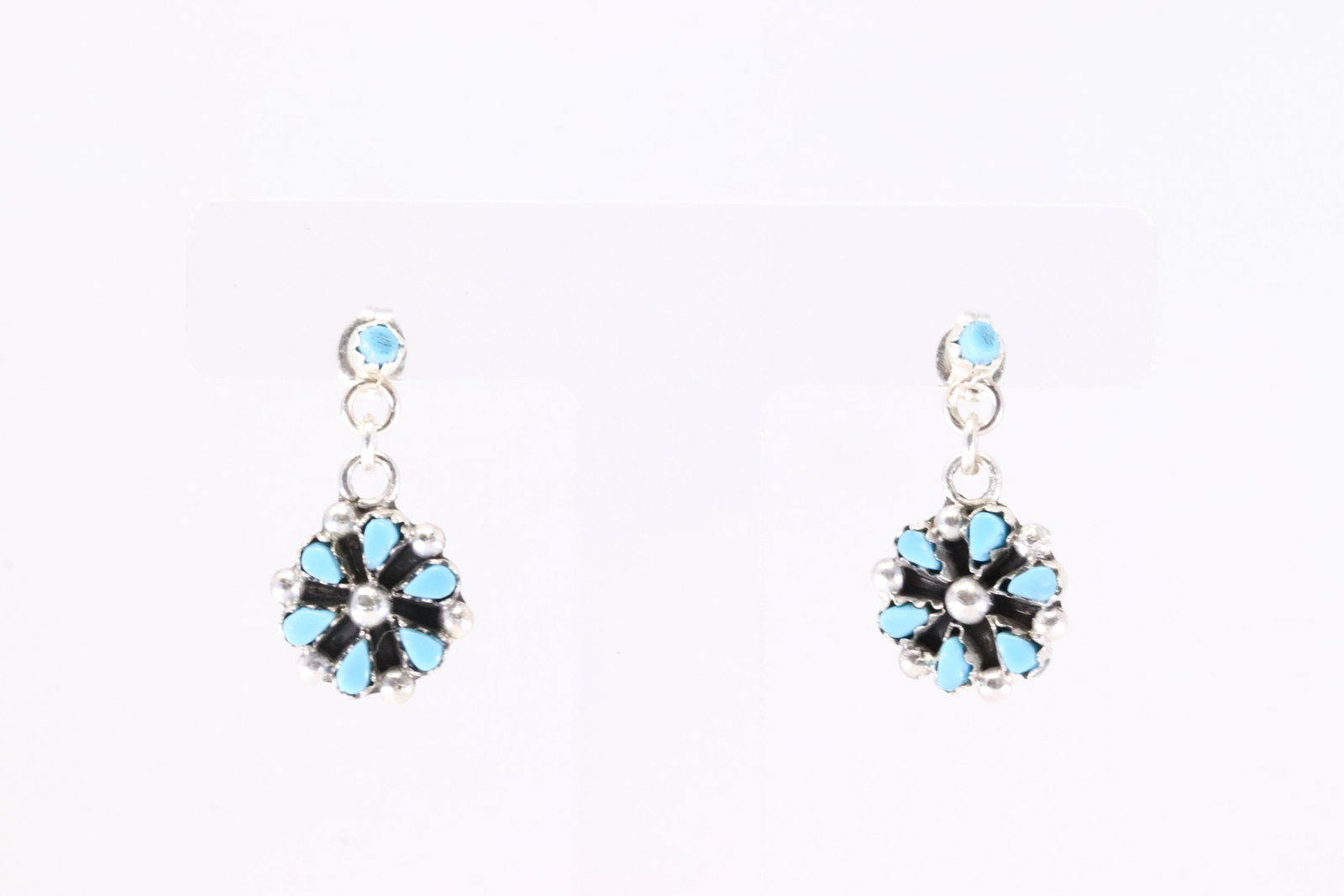 Native America Zuni Sterling Silver Turquoise Post Dangling Earring's By Tricia Leekity.: This is a Native America Zuni Sterling Silver Turquoise Post Dangling Earring's By Tricia Leekity. Stamp Tricia.