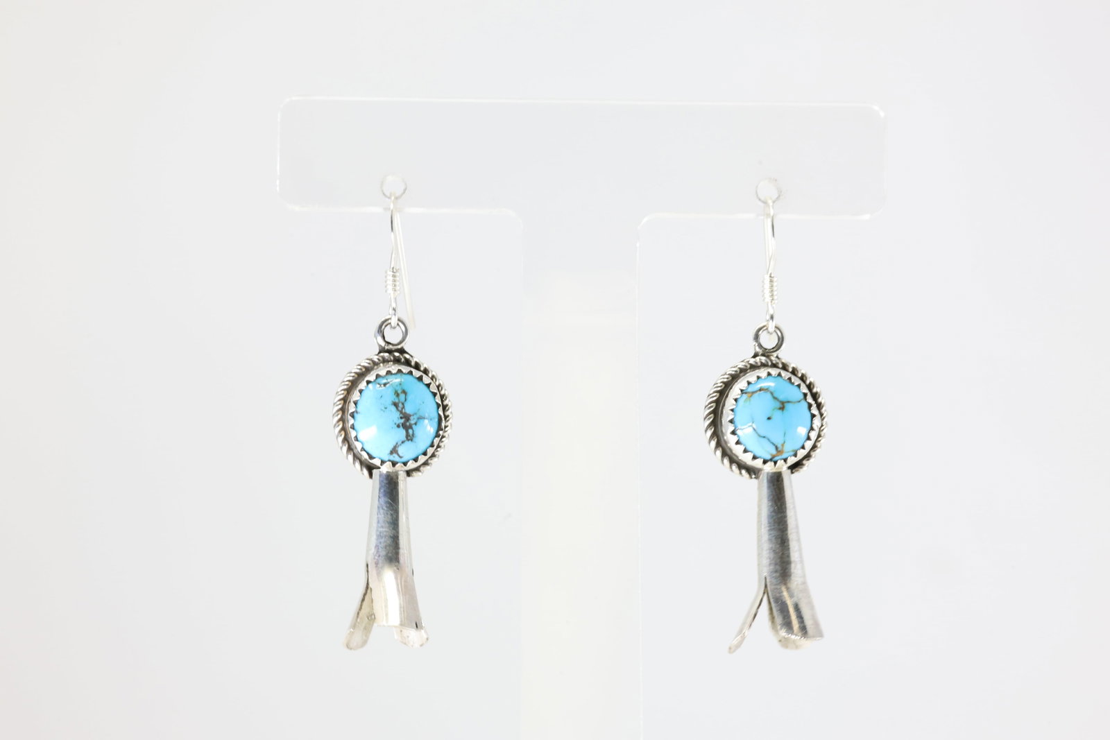 America Sterling Silver Turquoise Blossom Dangling Earring's.: This is a America Sterling Silver Turquoise Blossom Dangling Earring's.
