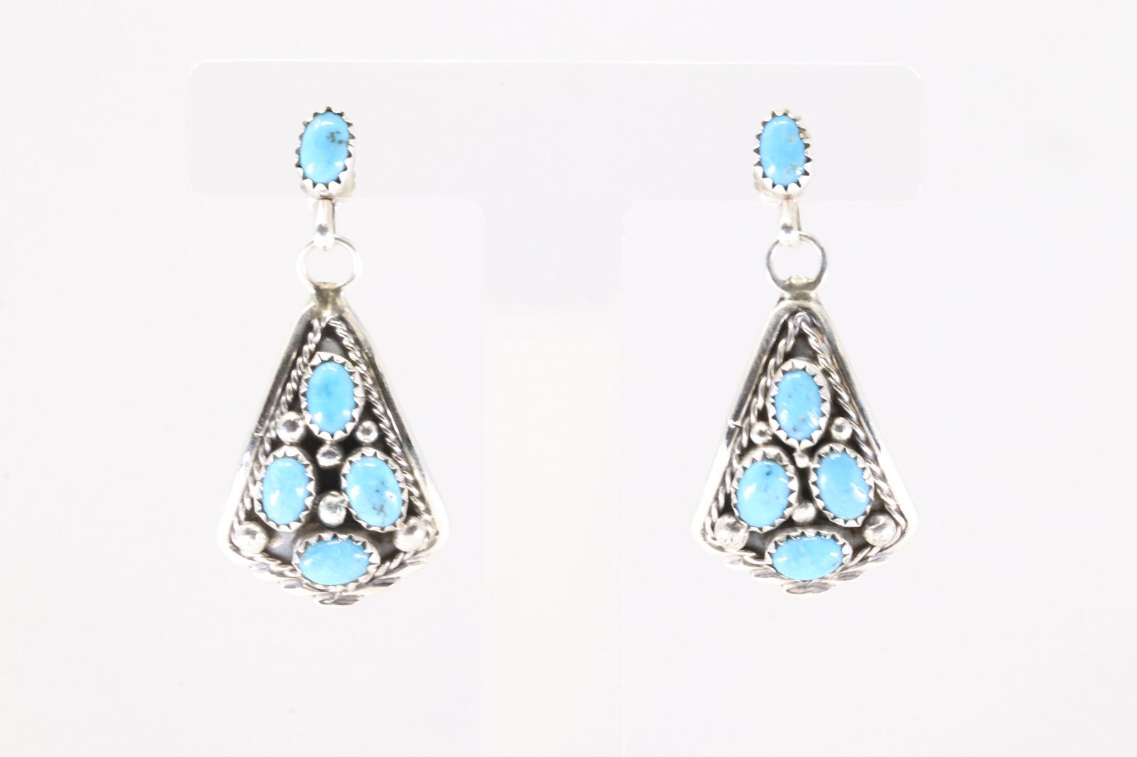 Native America Navajo Sterling Silver Kingman Turquoise Post / Dangling Earring's By Melvin Chee. (1 of 4)