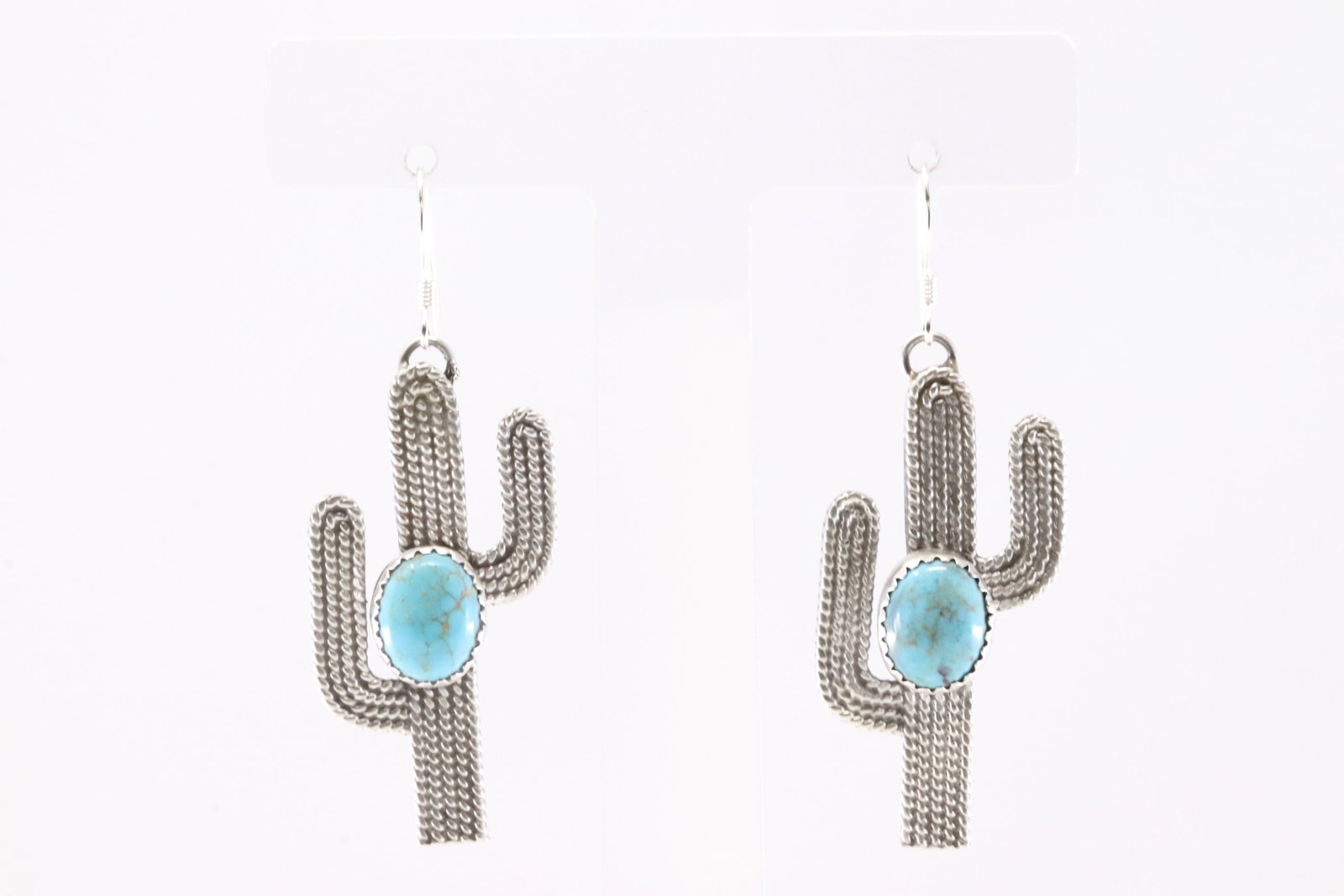 Native America Navajo Sterling Silver Turquoise Cactus Dangling Earring's By Annette Chiquito.: This is a Native America Navajo Sterling Silver Turquoise Cactus Dangling Earring's By Annette Chiquito. Stamp A.