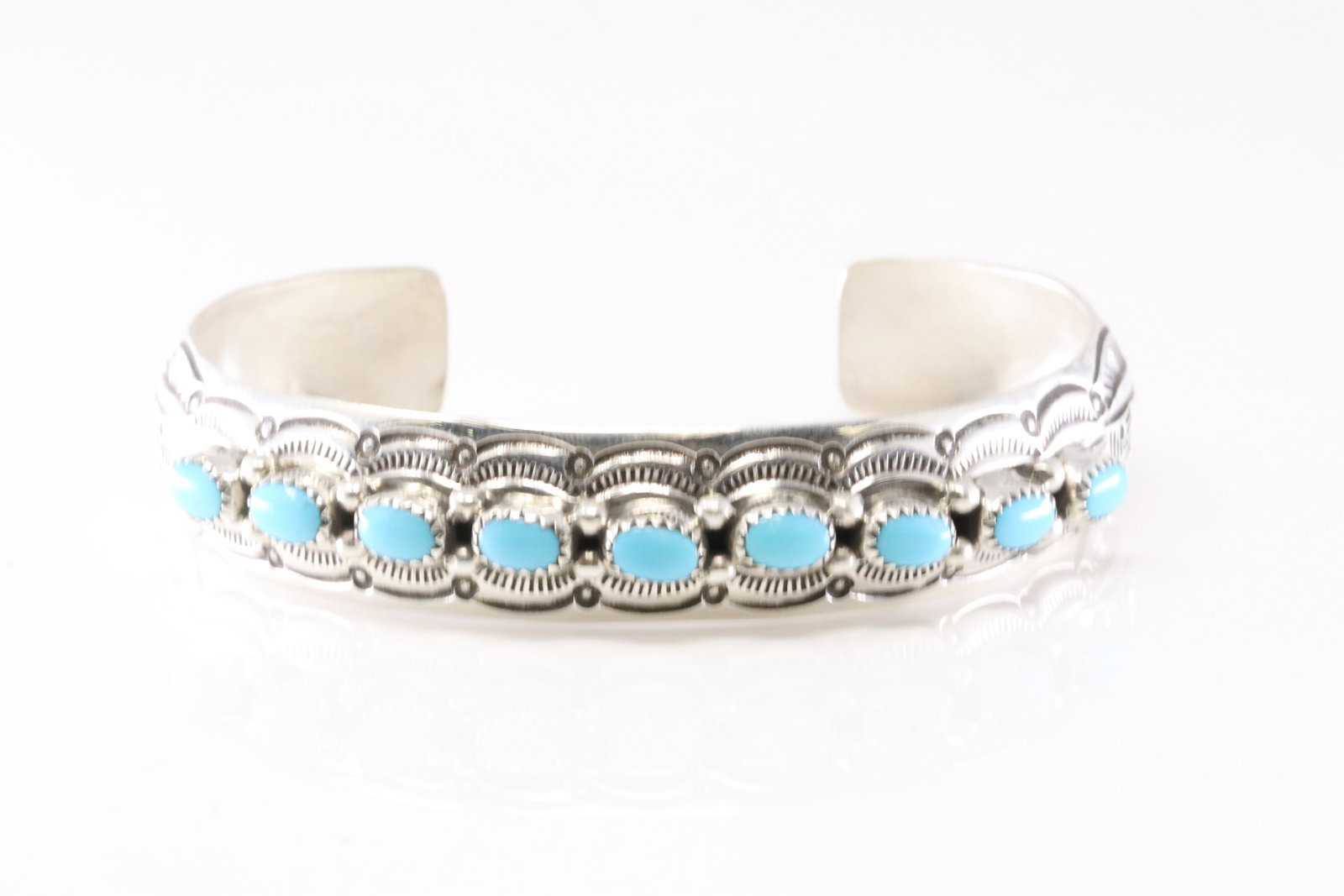 Native America Navajo Sterling Silver Turquoise Bracelet Cuff By Grace Silver.: This is a Native America Navajo Sterling Silver Turquoise Bracelet Cuff By Grace Silver.