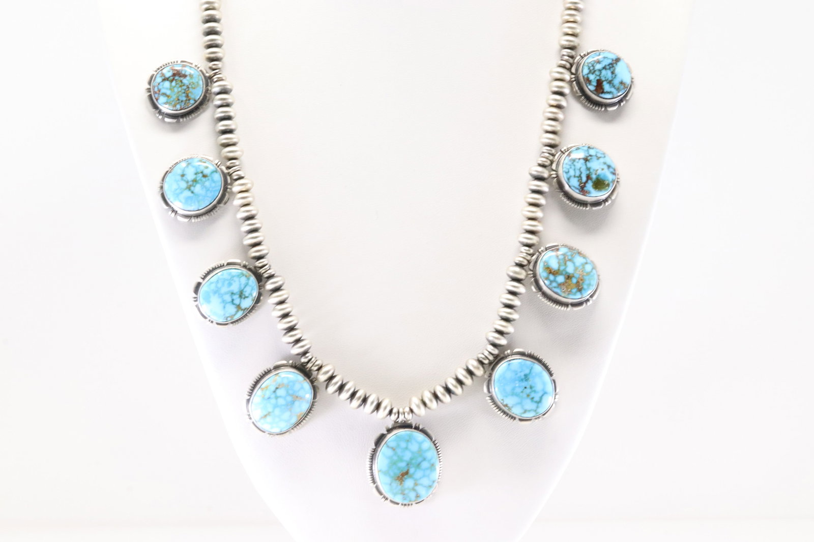 Native America Navajo Sterling Silver Kingman Turquoise Necklace & Earring's Set By L.M.Y. - 3