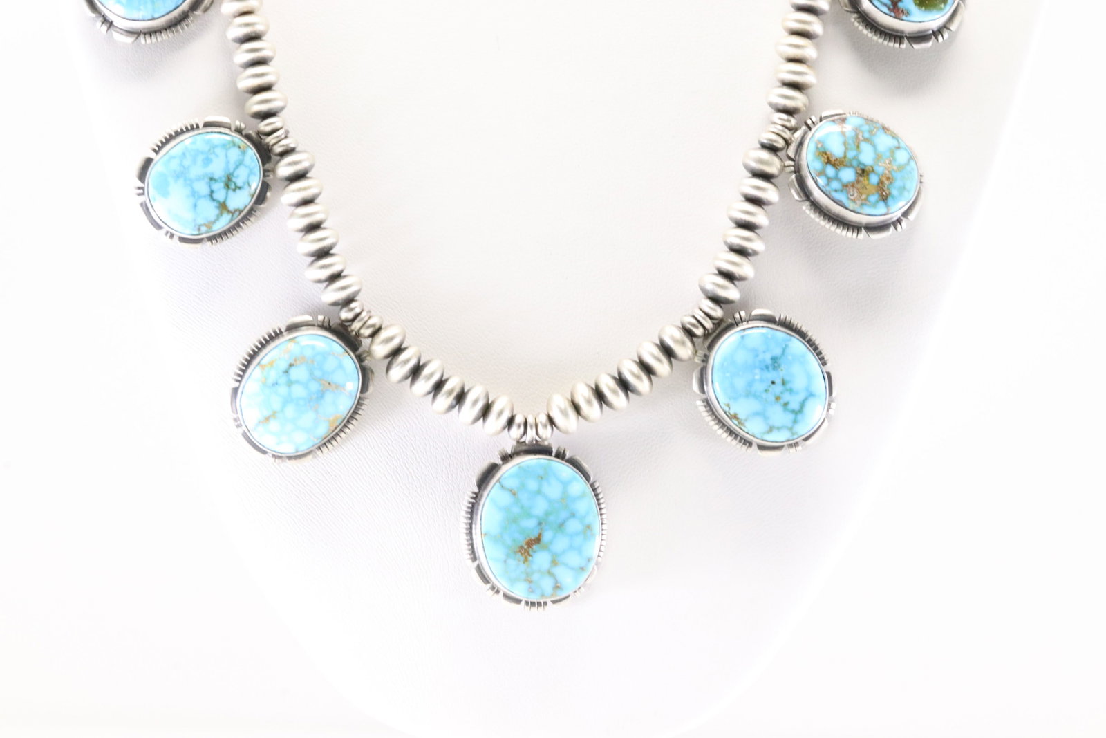 Native America Navajo Sterling Silver Kingman Turquoise Necklace & Earring's Set By L.M.Y. - 4