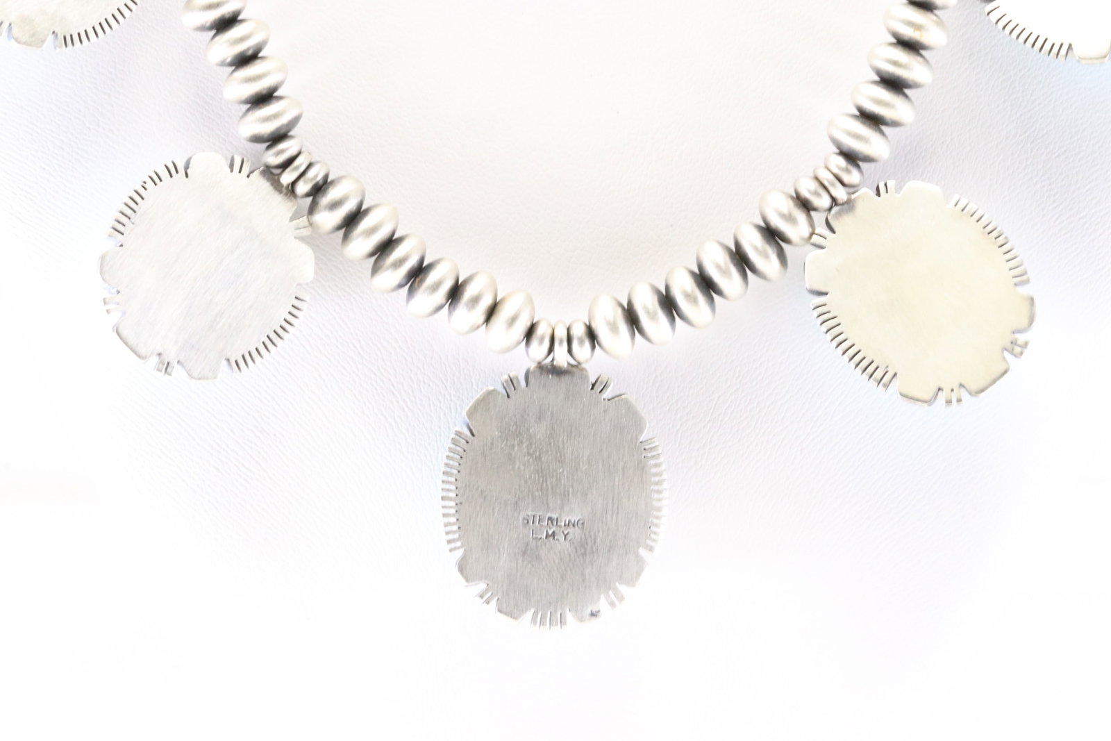 Native America Navajo Sterling Silver Kingman Turquoise Necklace & Earring's Set By L.M.Y. - 5