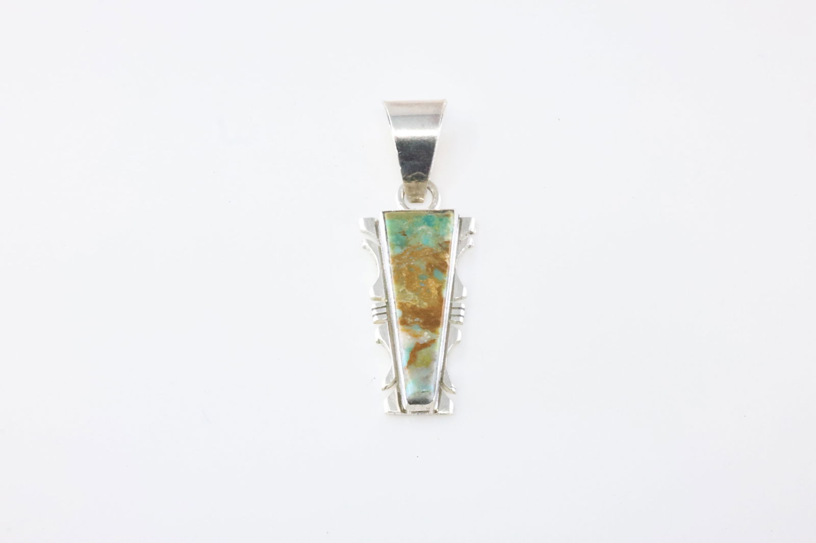 Native America Navajo Sterling Silver Turquoise Inlay Pendant By Steve Francisco.: This is a Native America Navajo Sterling Silver Turquoise Inlay Pendant By Steve Francisco. Stamp SF.