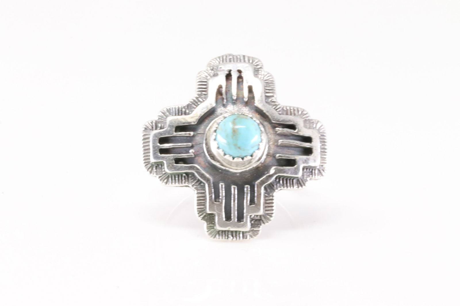 Native America Navajo Sterling Silver Turquoise Cross Ring By Letricia Largo.: This is a Native America Navajo Sterling Silver Turquoise Cross Ring By Letricia Largo. Ring size: 8.50.