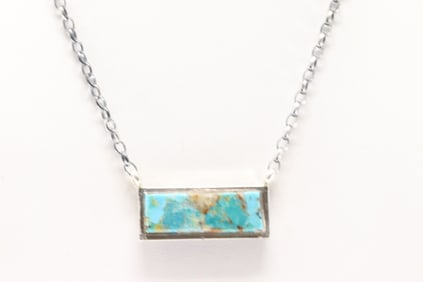 Native America Navajo Sterling Silver Kingman Turquoise Necklace By Steve Francisco.