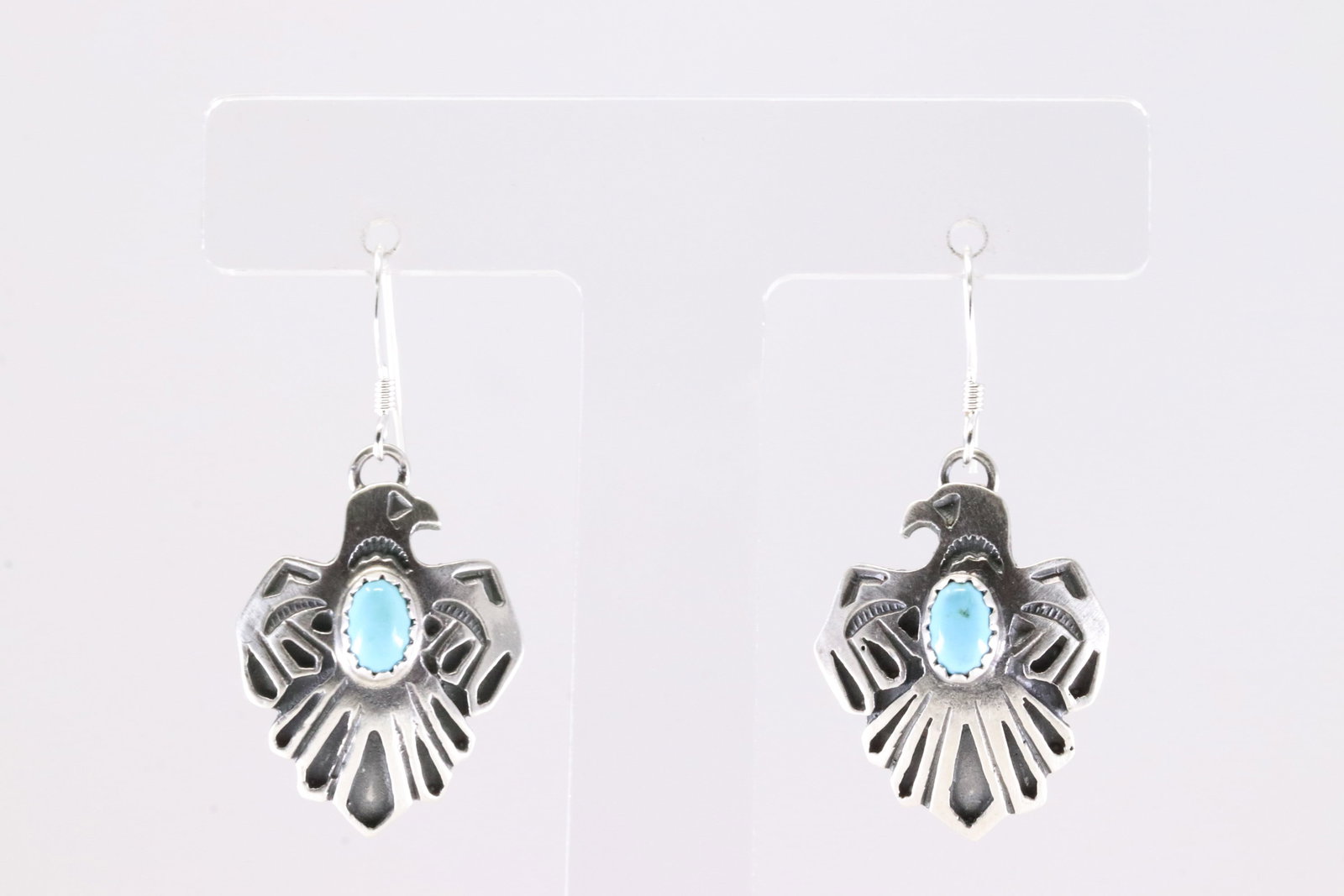 Native America Navajo Sterling Silver Turquoise Thunderbird Dangling Earring's By Genevieve: This is a Native America Navajo Sterling Silver Turquoise Thunderbird Dangling Earring's By Genevieve Francisco. Stamp From R.B Company.