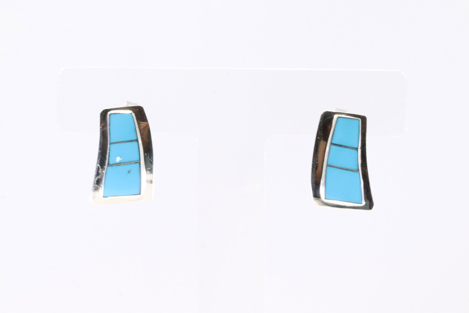 Native America Navajo Sterling Silver Turquoise Inlay Post Earring's By Cynthya Johnson.: This is a Native America Navajo Sterling Silver Turquoise Inlay Post Earring's By Cynthya Johnson. Stamp J.