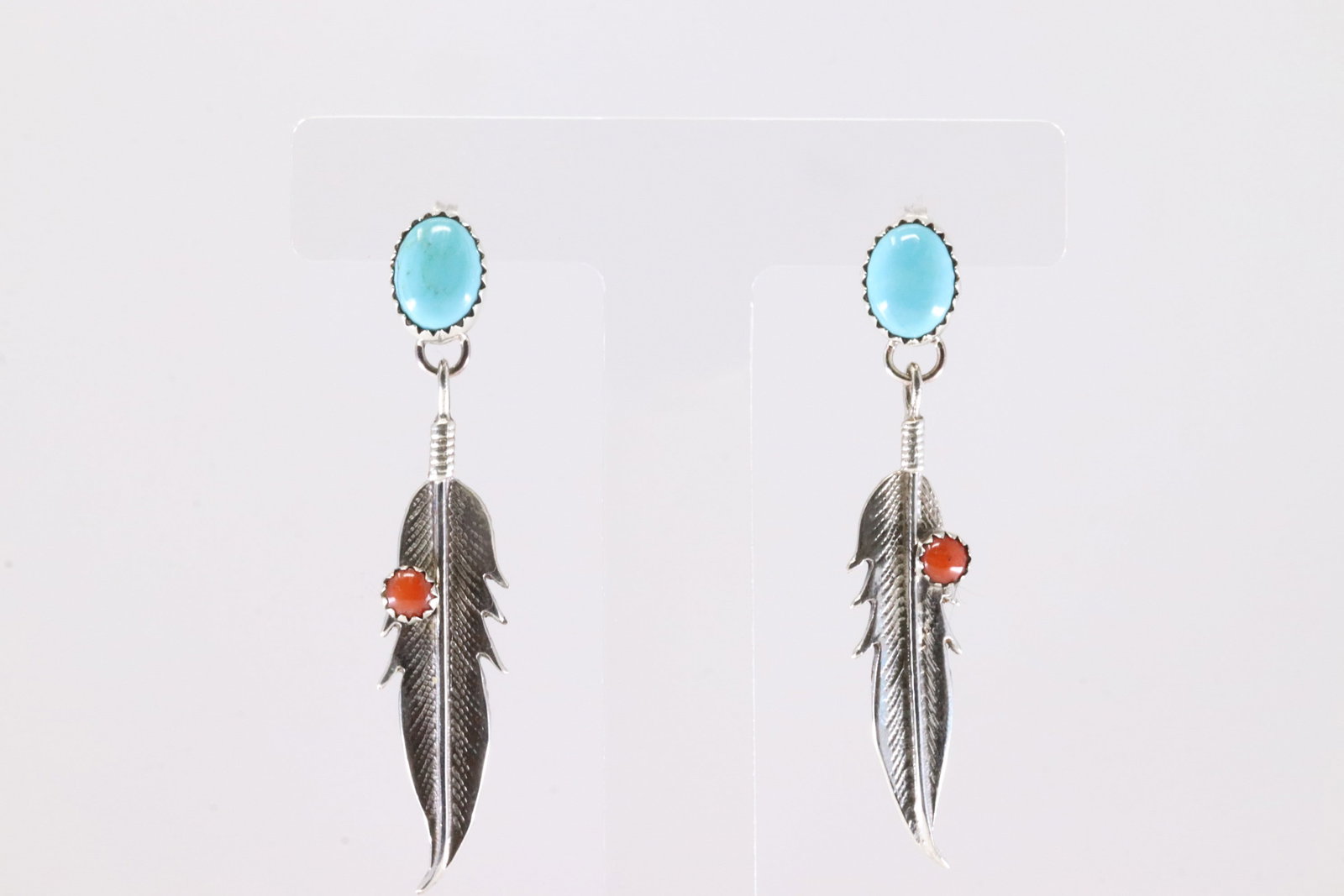 America Sterling Silver Coral & Turquoise Post / Dangling Earring's.: This is a America Sterling Silver Coral & Turquoise Post / Dangling Earring's.