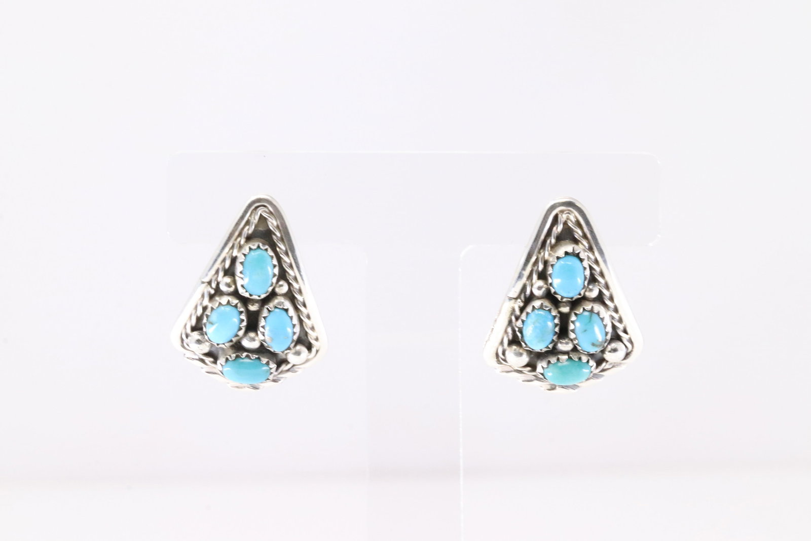 Native America Zuni Sterling Silver Turquoise Inlay Post Dangling Earring's By Velda Natacio.: This is a Native America Zuni Sterling Silver Turquoise Inlay Post Dangling Earring's By Velda Natacio. Stamp RVN.