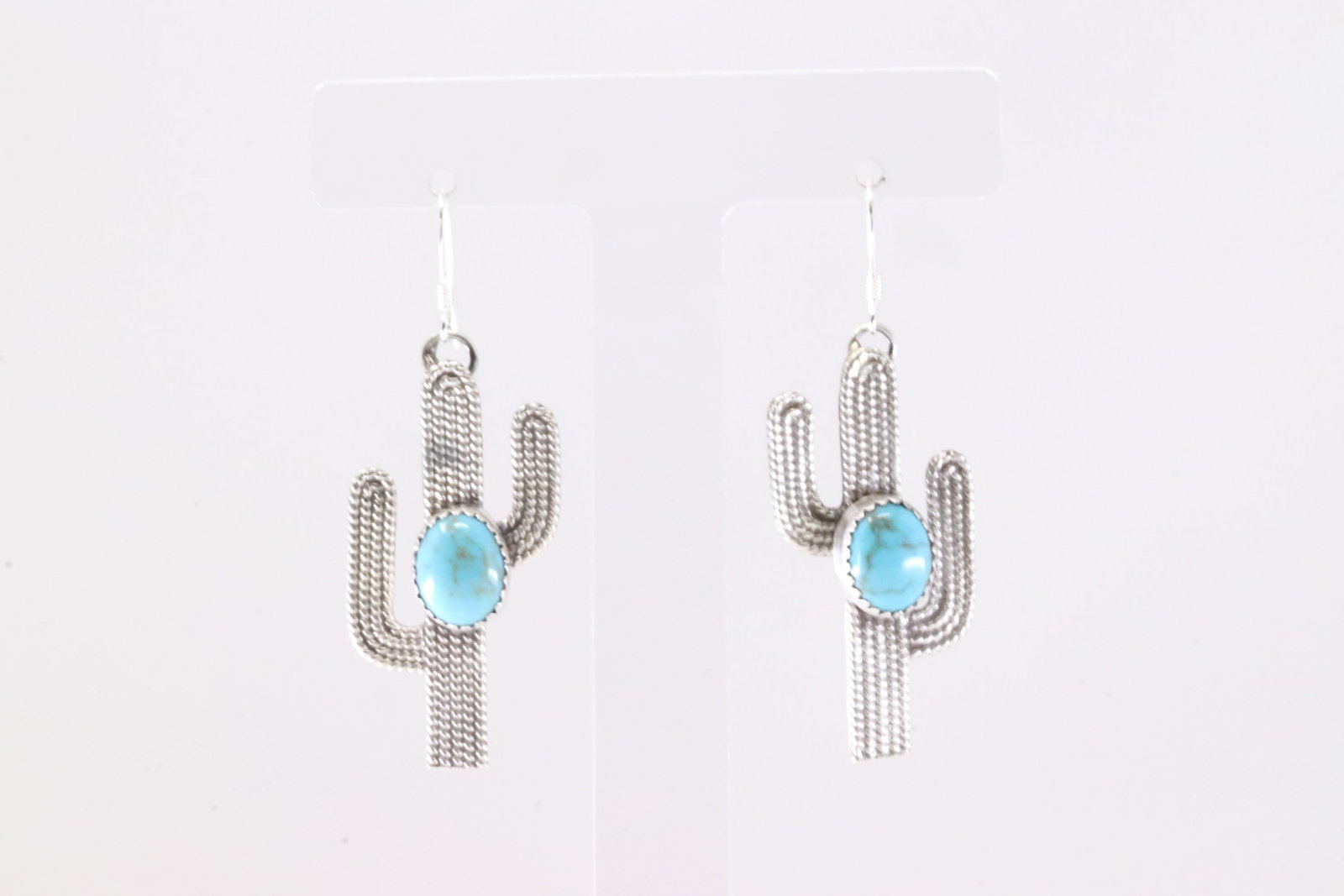 Native America Navajo Sterling Silver Turquoise Cactus Dangling Earring's By Annette Chiquito.: This is a Native America Navajo Sterling Silver Turquoise Cactus Dangling Earring's By Annette Chiquito. Stamp A.