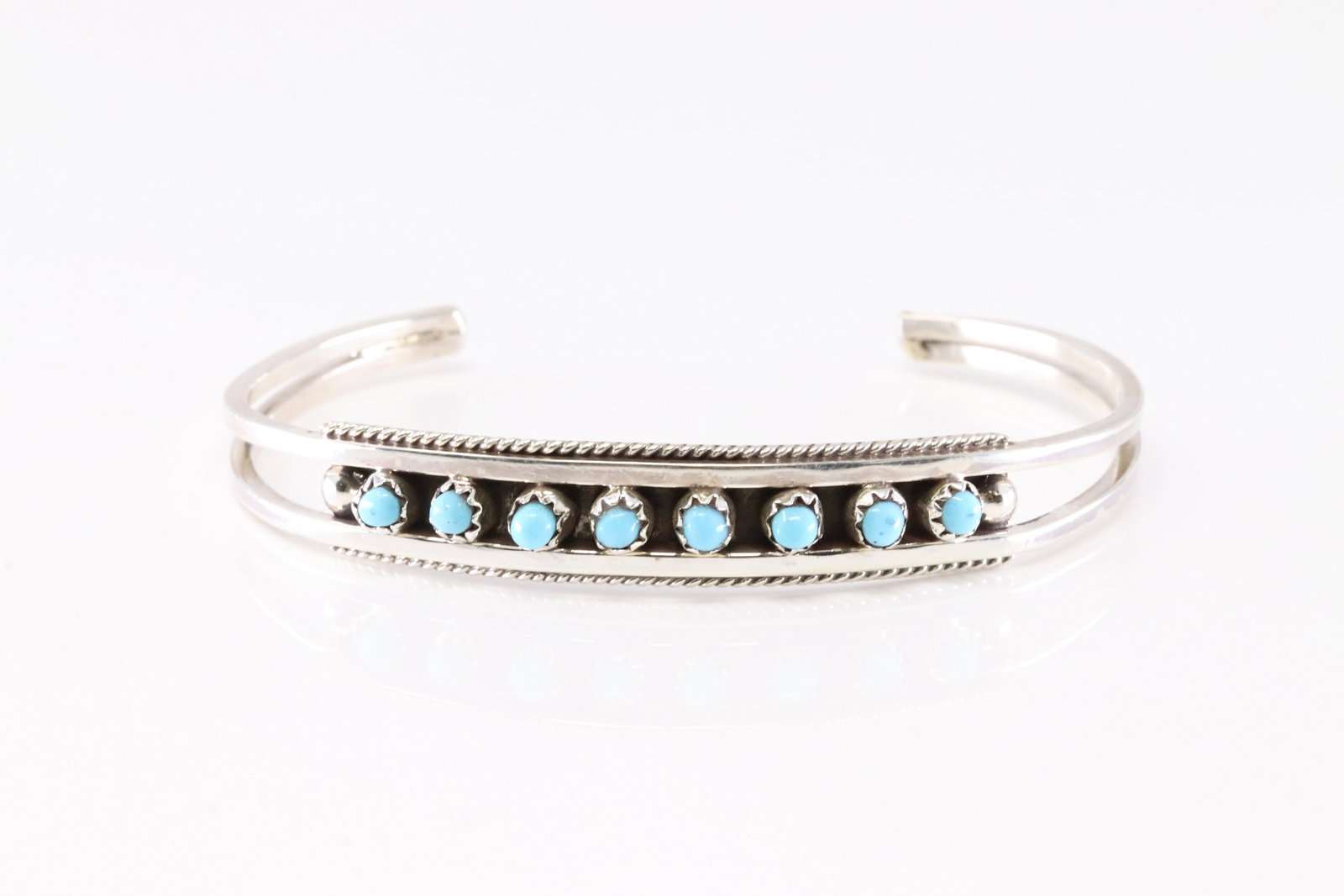 Native America Zuni Sterling Silver Turquoise Bracelet Cuff By S.L. (1 of 4)