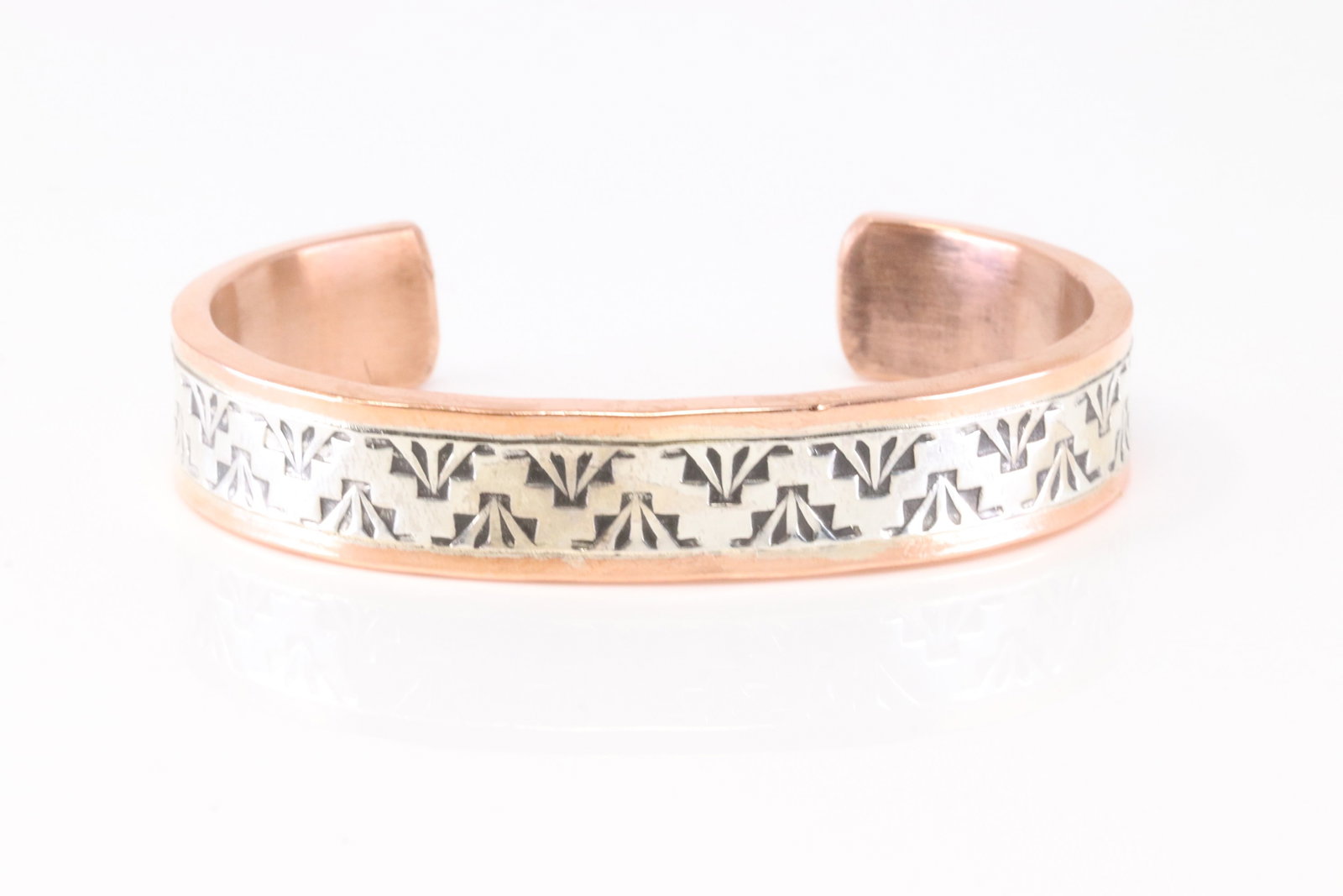Native America Copper Sterling Silver Stamped Bracelet Cuff By Wylie Secatero. (1 of 4)