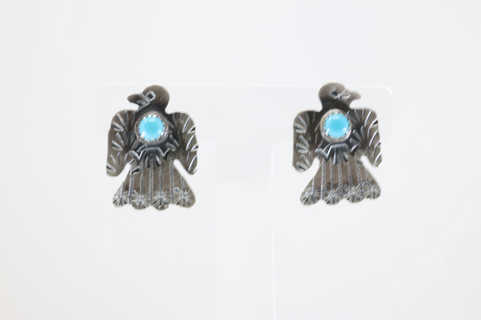 Native America Navajo Sterling Silver Turquoise Thunderbird Post Earring's By T Yazzie.: This is a Native America Navajo Sterling Silver Turquoise Thunderbird Post Earring's By T Yazzie. Stamp G.T.Y.